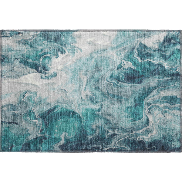 Chiang Mai Machine Washable Transitional Teal Rug 1'8" x 2'6"