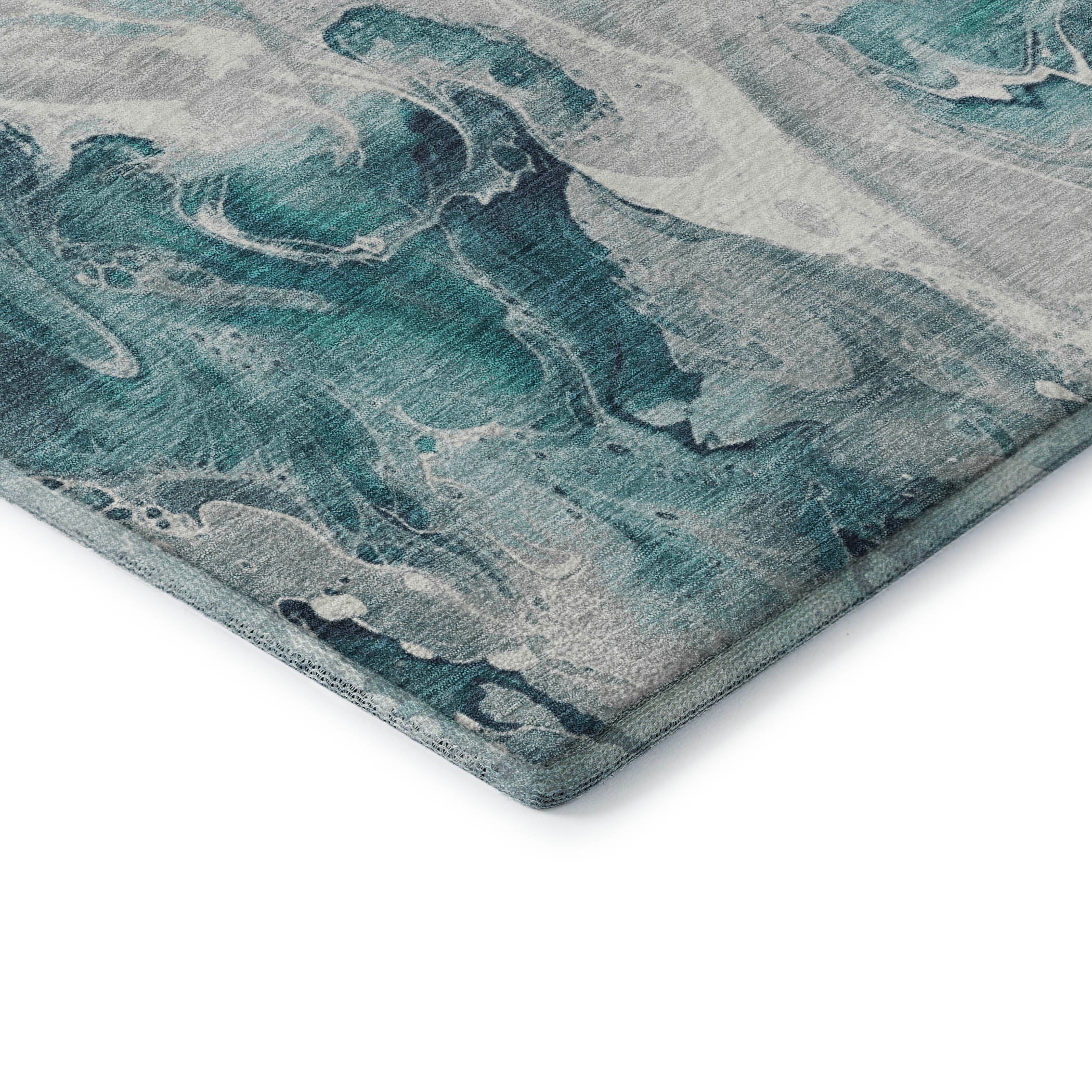 Chiang Mai Machine Washable Transitional Teal Rug 1'8" x 2'6" #shape_Rectangle