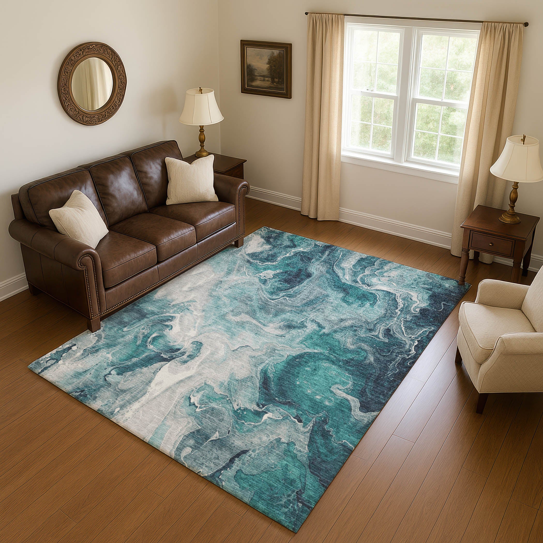 Chiang Mai Machine Washable Transitional Teal Rug 2'6" x 3'10" #shape_Rectangle