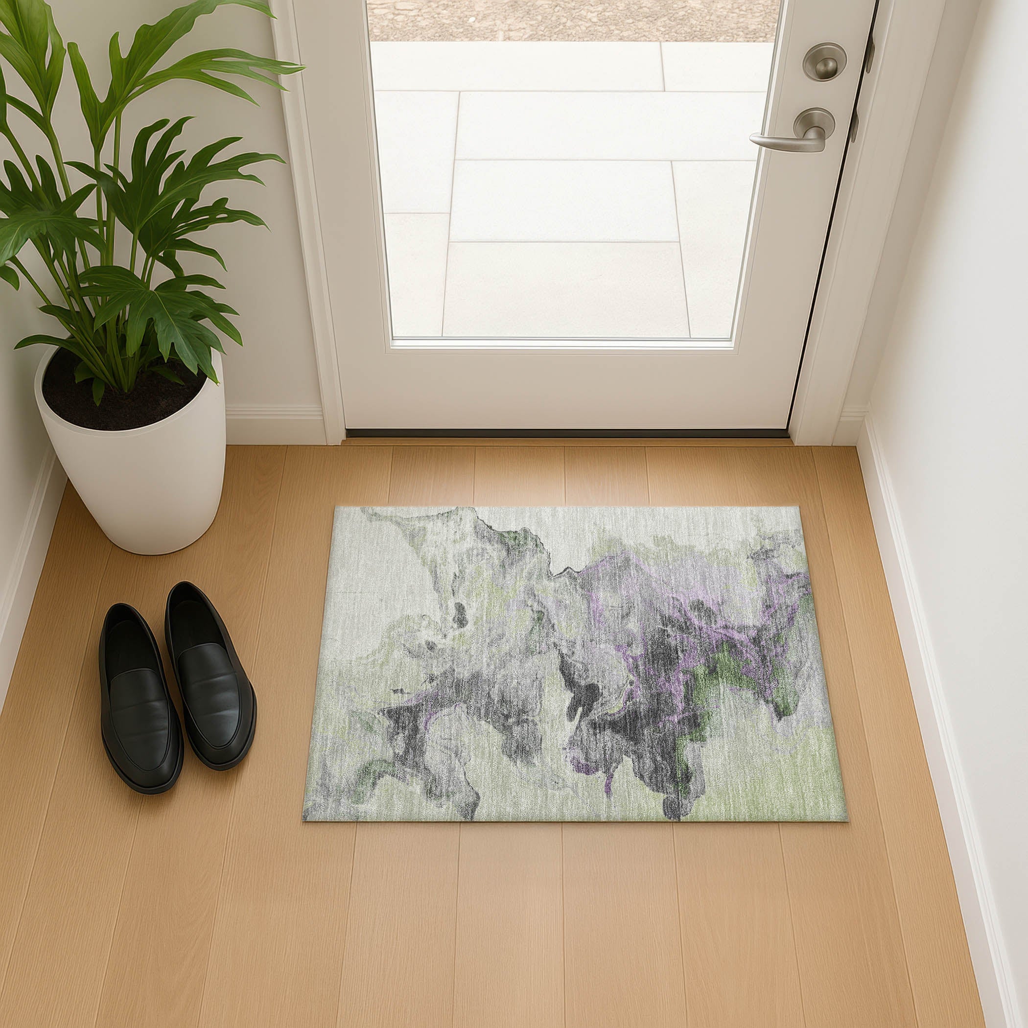 Split Machine Washable Transitional Aloe Green Rug 1'8" x 2'6" #shape_Rectangle
