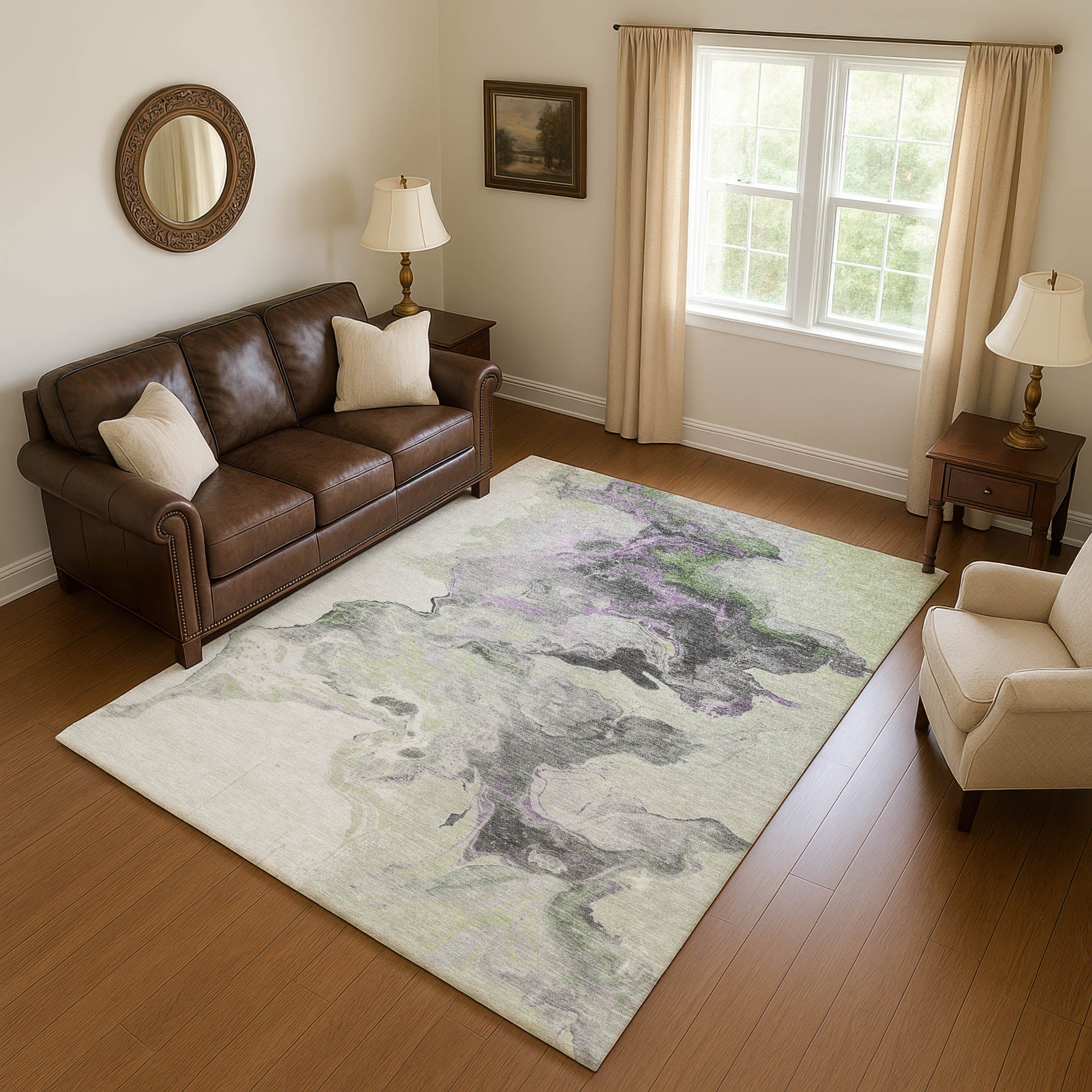 Split Machine Washable Transitional Aloe Green Rug 2'6" x 3'10" #shape_Rectangle