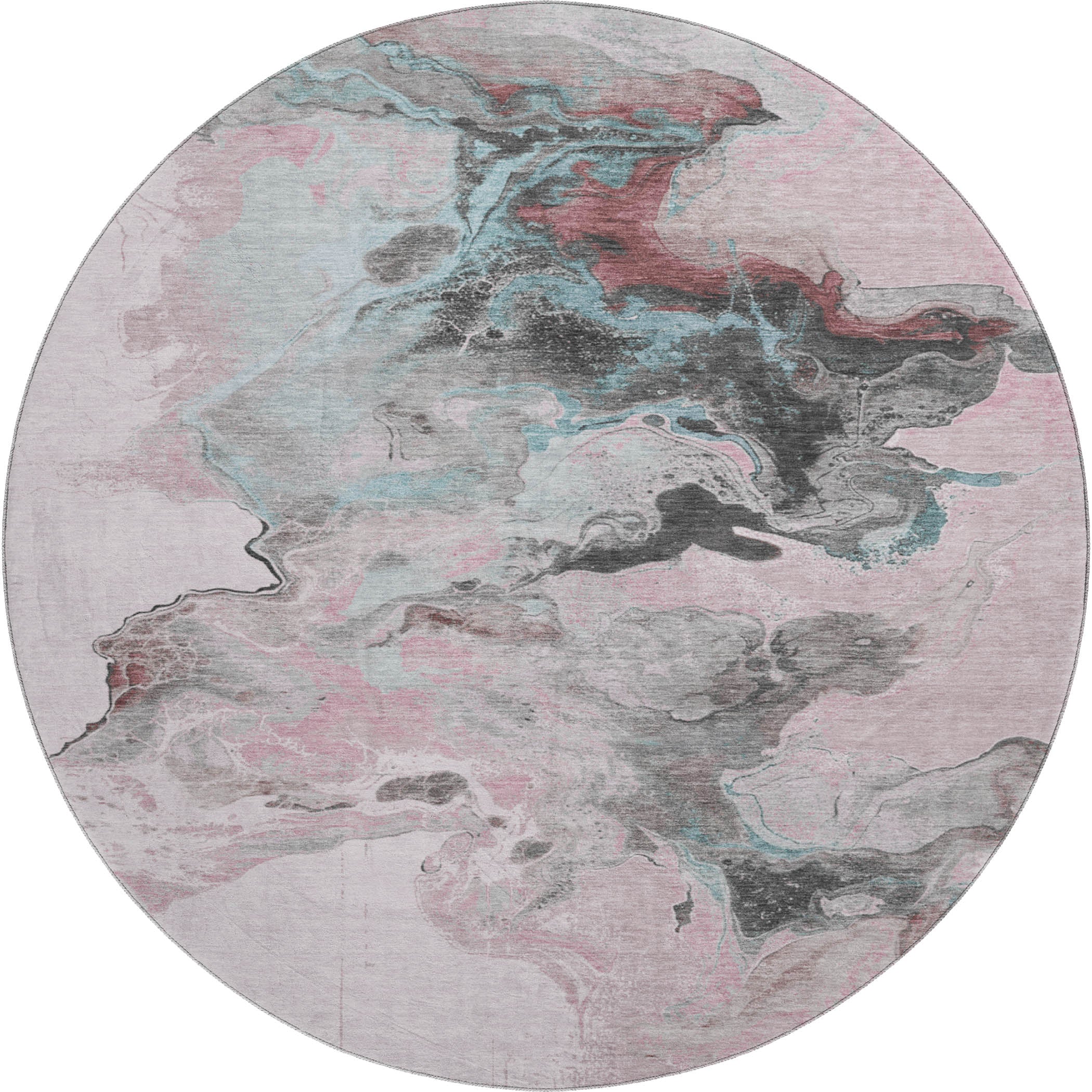 Split Machine Washable Transitional Pink Rug 8' x 8' #shape_Round