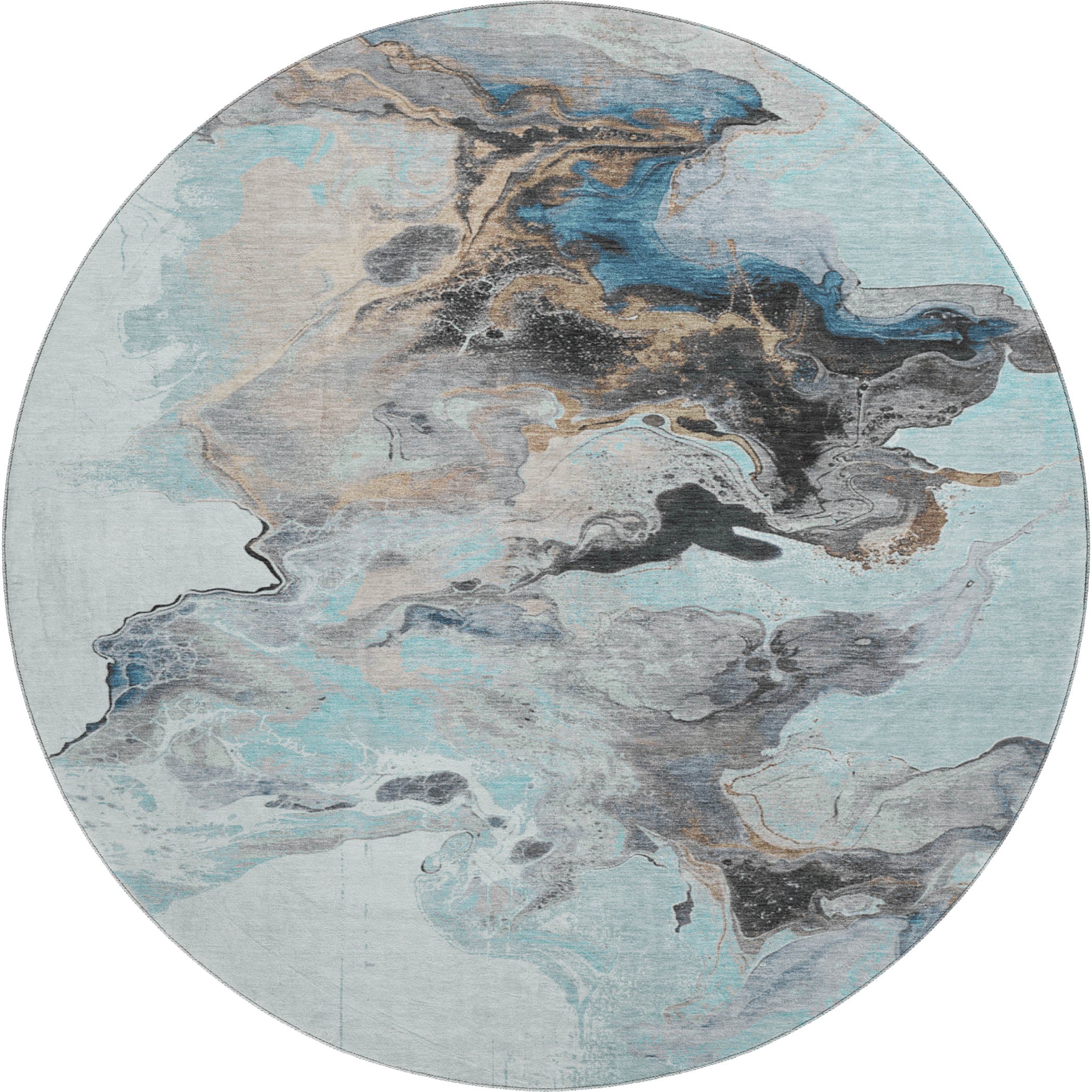 Split Machine Washable Transitional Teal Rug 8' x 8' #shape_Round