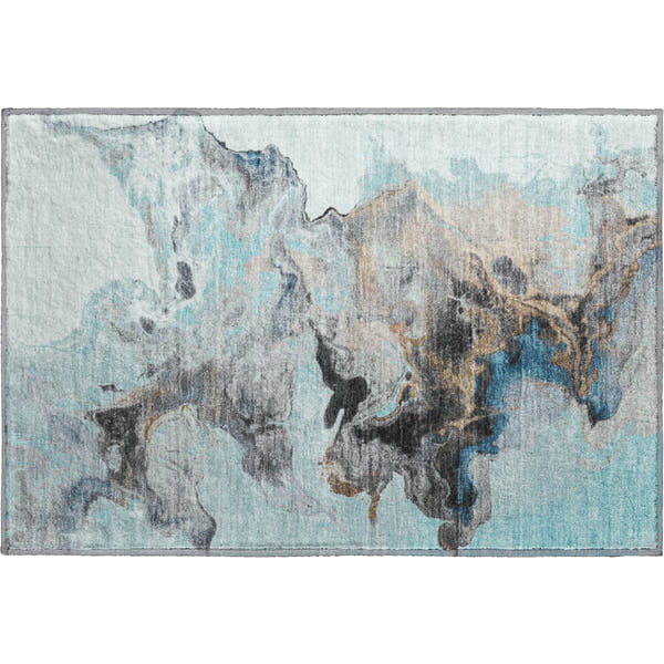 Split Machine Washable Transitional Teal Rug 1'8" x 2'6"