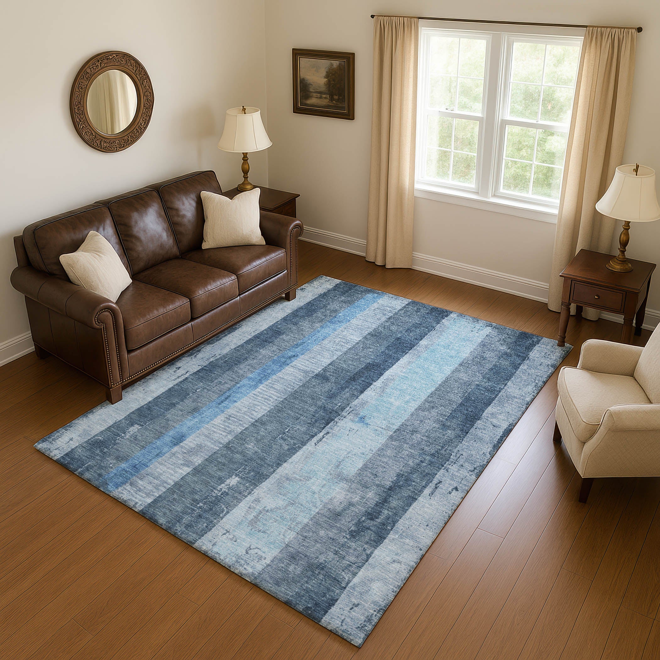 Antigua Machine Washable Transitional Blue Rug 2'6" x 3'10" #shape_Rectangle