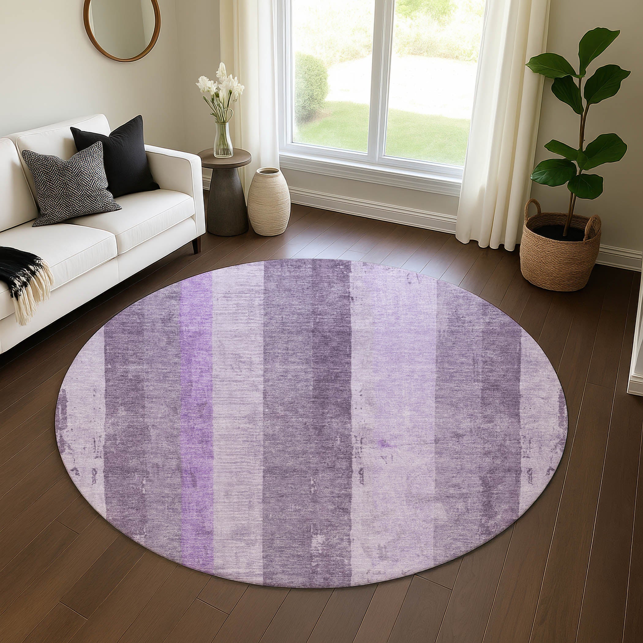 Antigua Machine Washable Transitional Purple Rug 8' x 8' #shape_Round