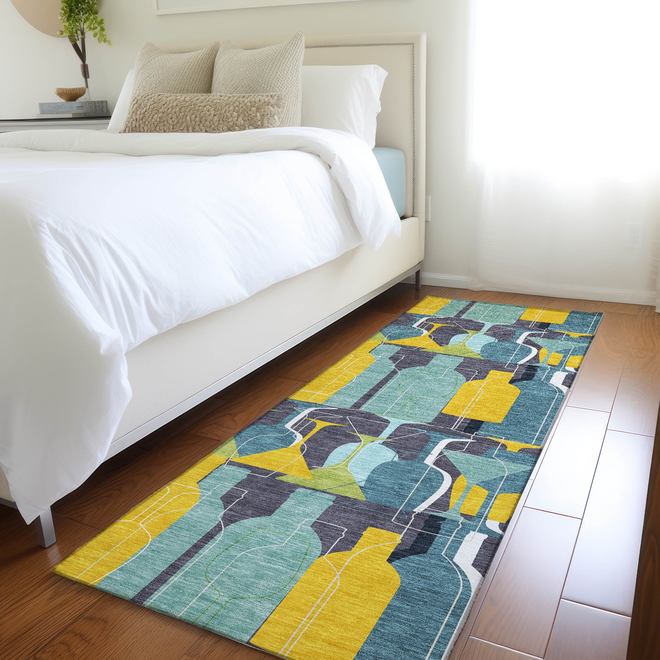 Lisbon Machine Washable Kitchen Blue Rug 2'3" x 7'6" #shape_Runner