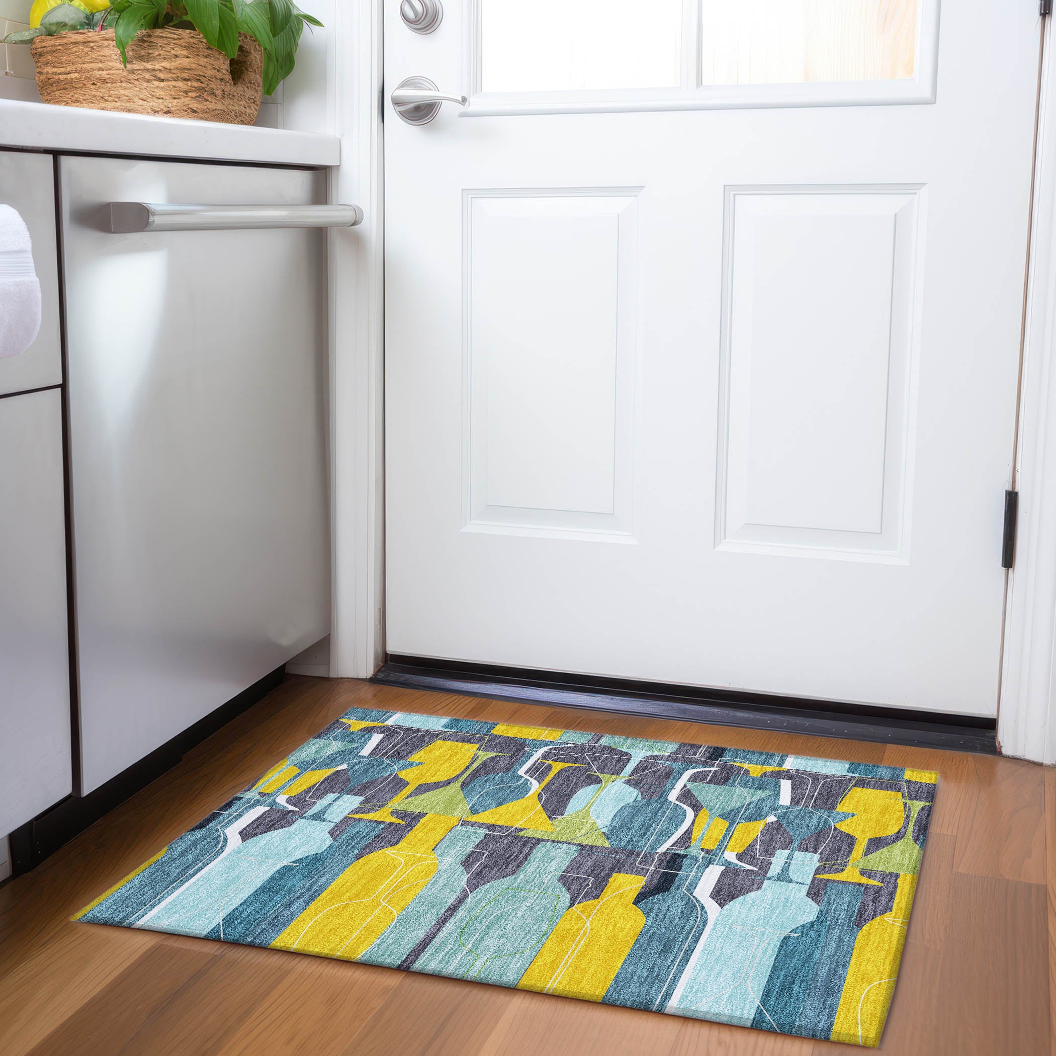 Lisbon Machine Washable Kitchen Blue Rug 1'8" x 2'6" #shape_Rectangle