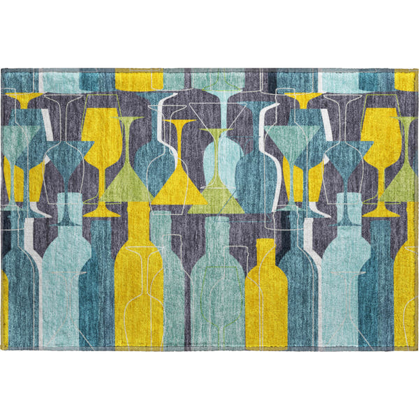 Lisbon Machine Washable Kitchen Blue Rug 1'8" x 2'6"