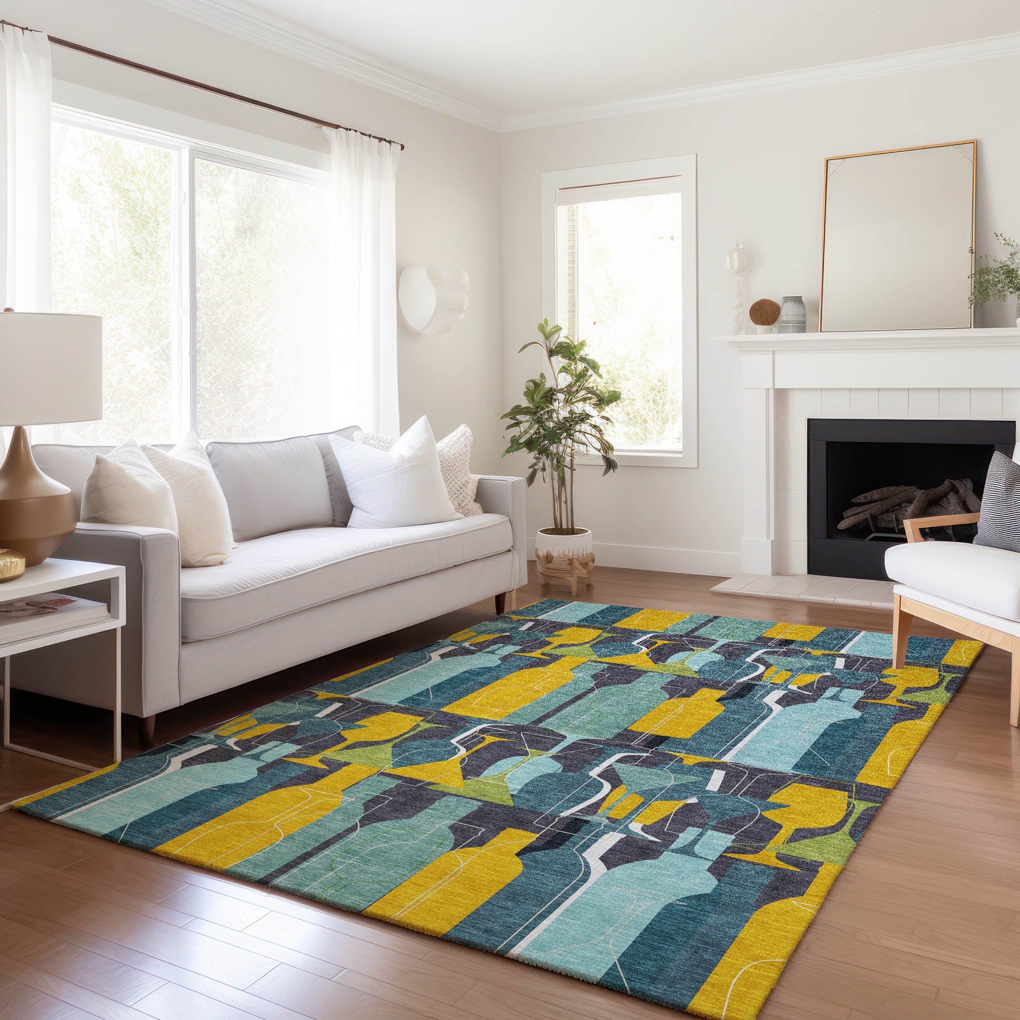 Lisbon Machine Washable Kitchen Blue Rug 2'6" x 3'10" #shape_Rectangle
