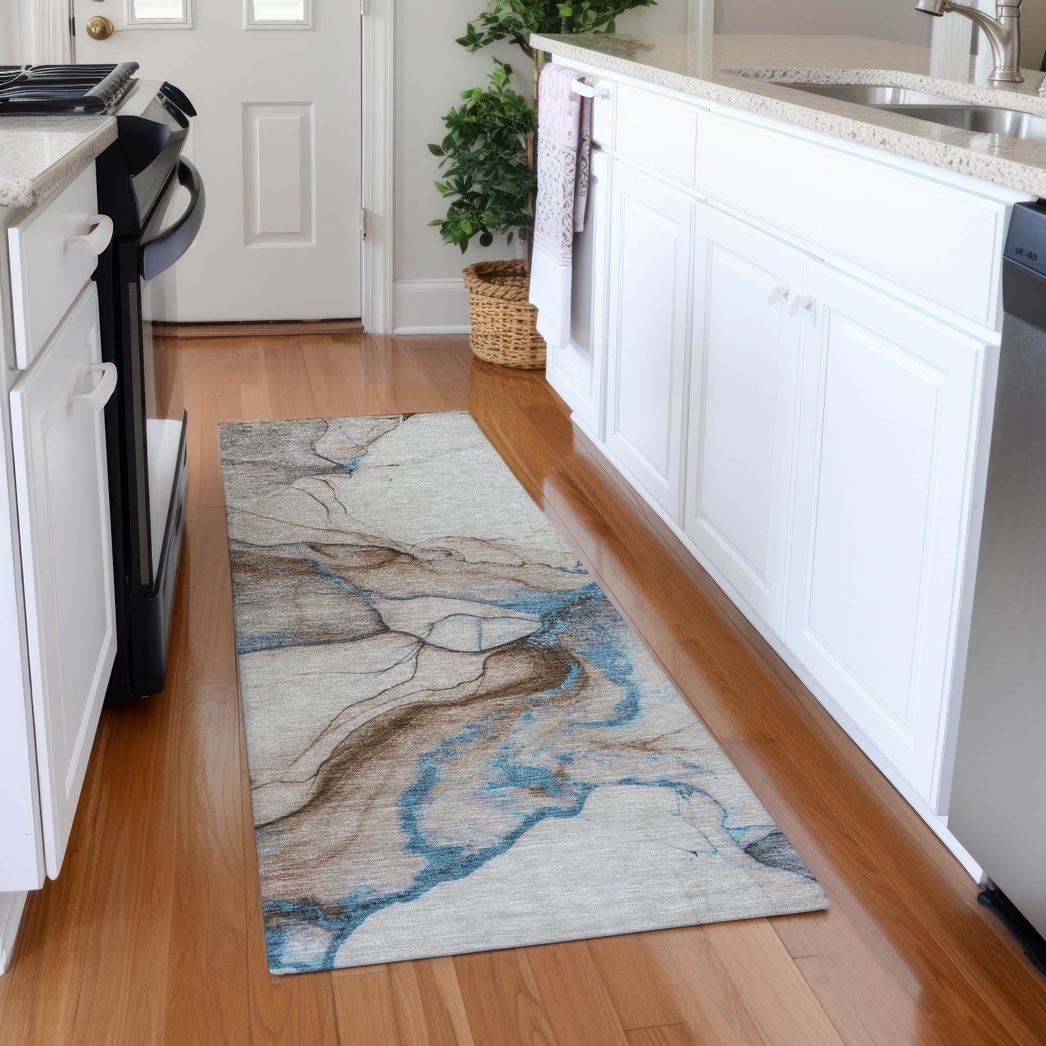 Bruges Machine Washable Transitional Beige Brown Rug 2'3" x 7'6" #shape_Runner