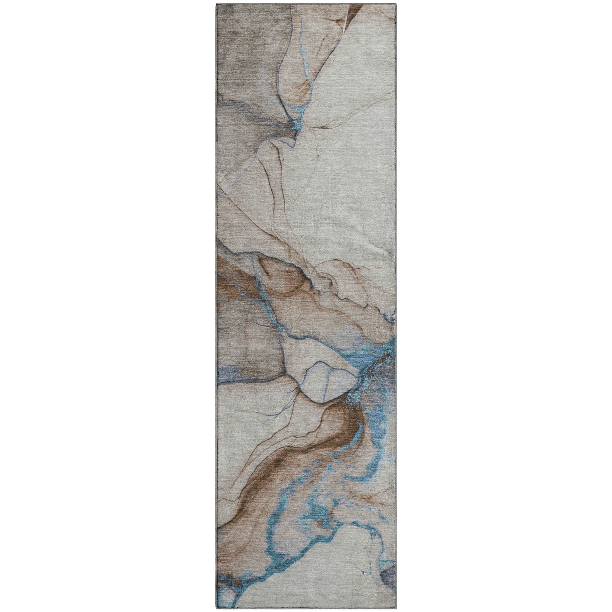 Bruges Machine Washable Transitional Beige Brown Rug 2'3" x 7'6" #shape_Runner