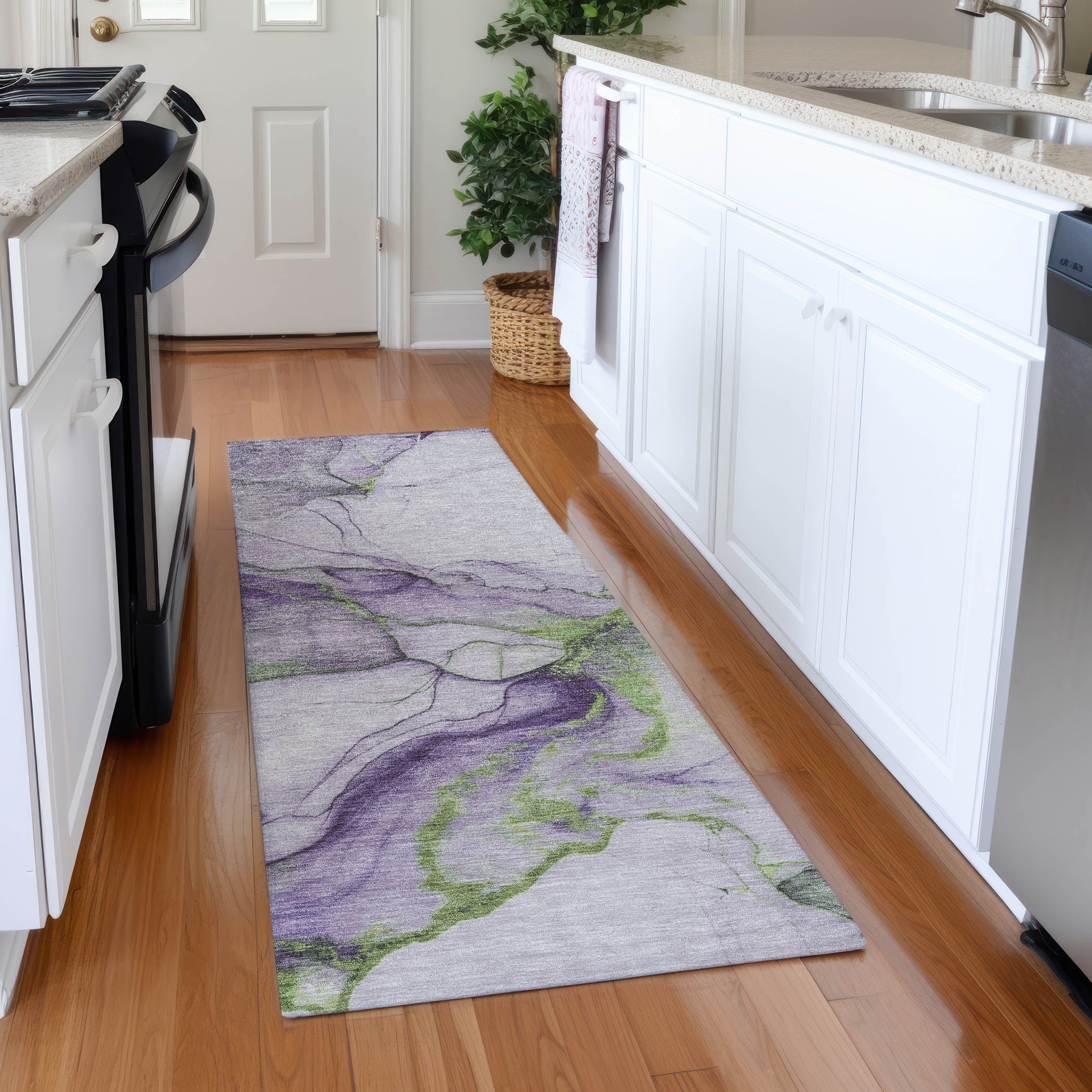Bruges Machine Washable Transitional Purple Rug 2'3" x 7'6" #shape_Runner
