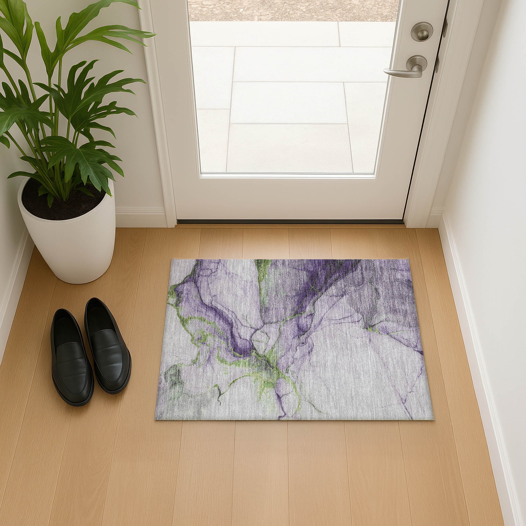 Bruges Machine Washable Transitional Purple Rug 1'8" x 2'6" #shape_Rectangle