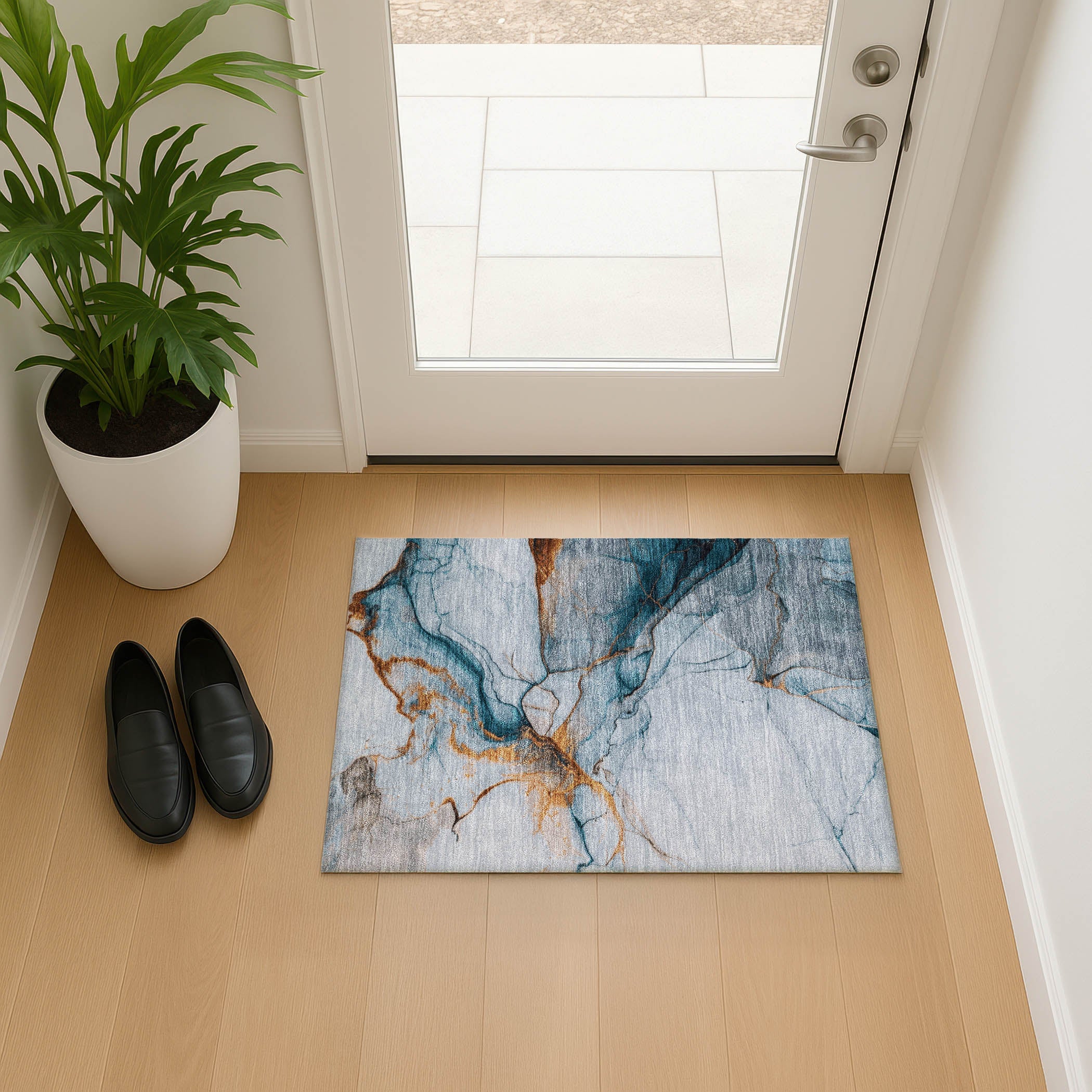 Bruges Machine Washable Transitional Sky Blue Rug 1'8" x 2'6" #shape_Rectangle