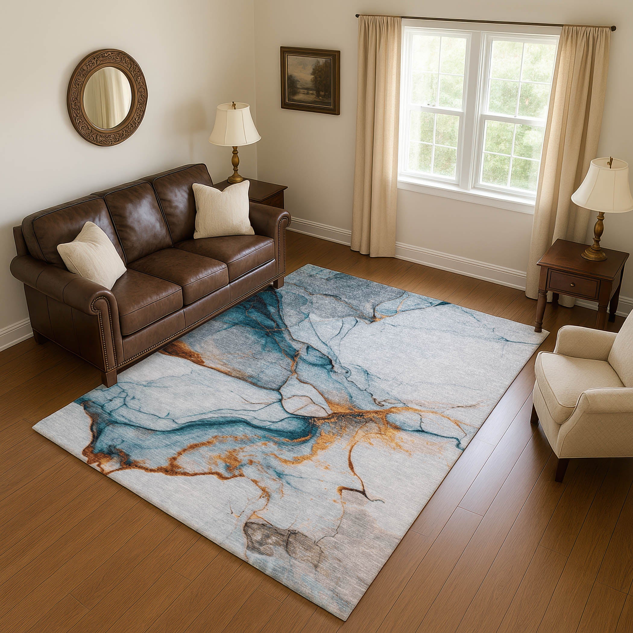 Bruges Machine Washable Transitional Sky Blue Rug 2'6" x 3'10" #shape_Rectangle