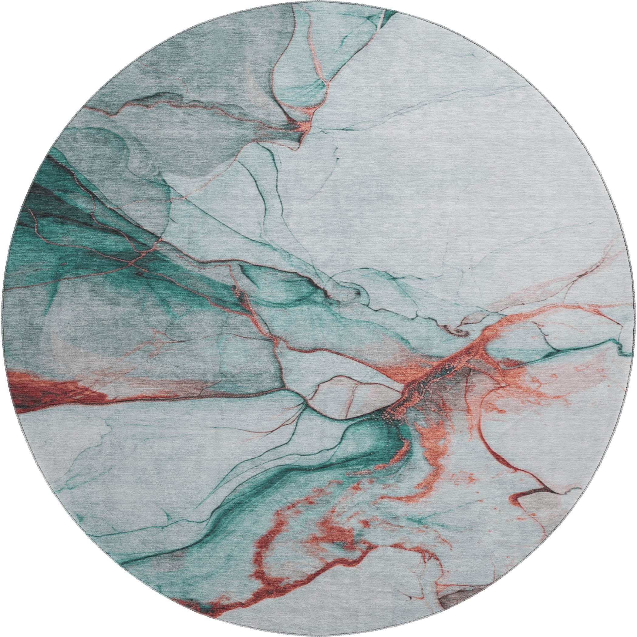Bruges Machine Washable Transitional Teal Rug 8' x 8' #shape_Round
