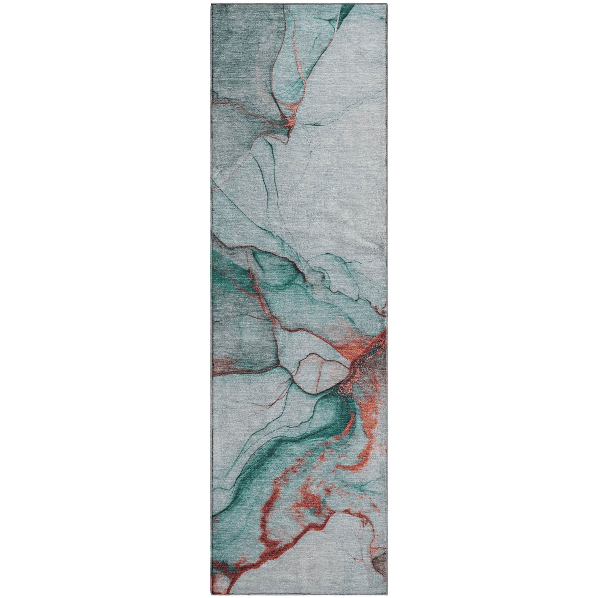 Bruges Machine Washable Transitional Teal Rug 2'3" x 7'6" #shape_Runner