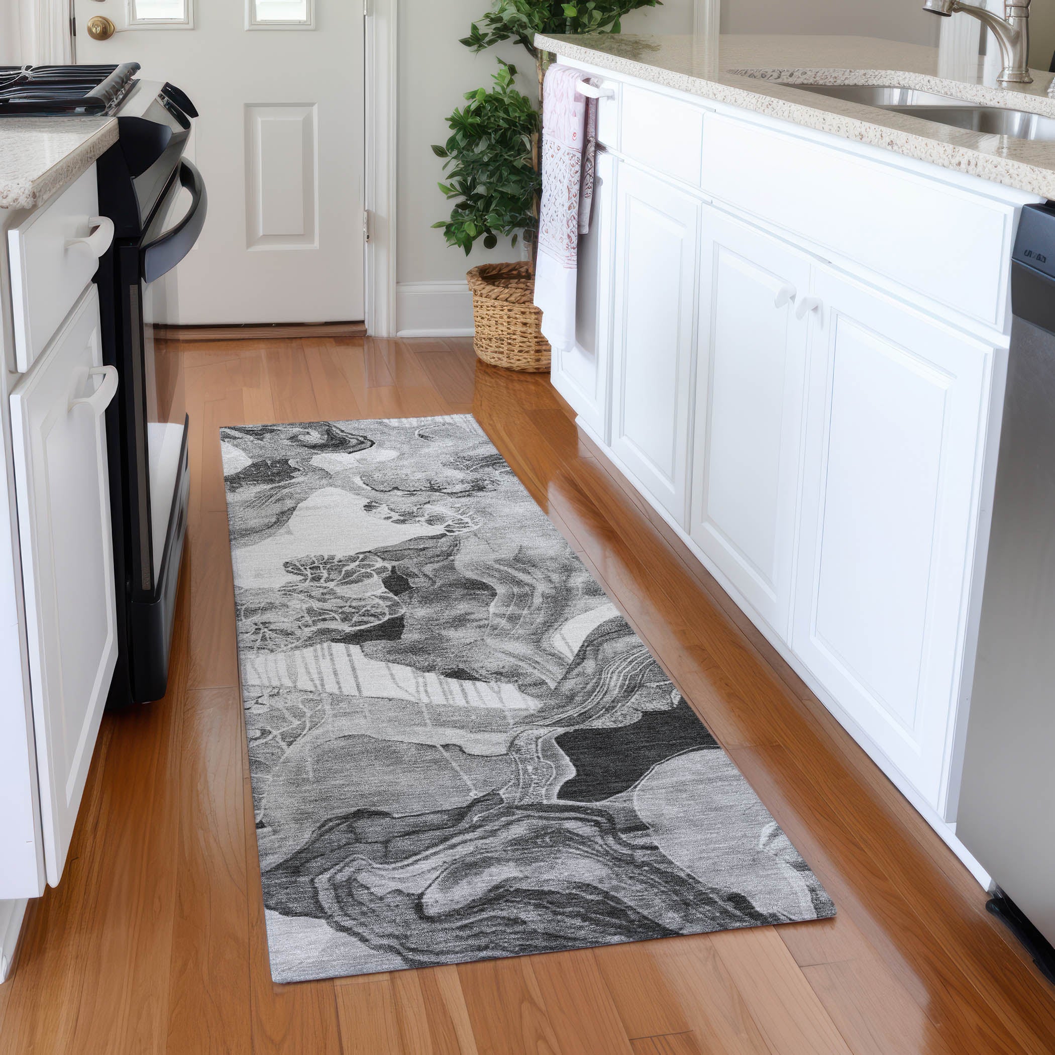 Rome Machine Washable Transitional Gray Rug 2'3" x 7'6" #shape_Runner