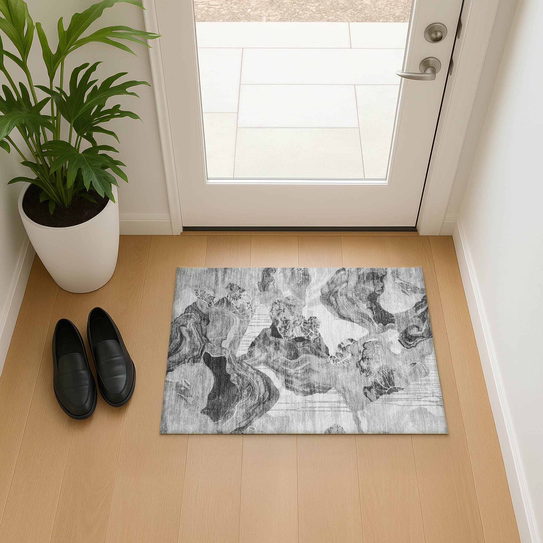 Rome Machine Washable Transitional Gray Rug 1'8" x 2'6" #shape_Rectangle