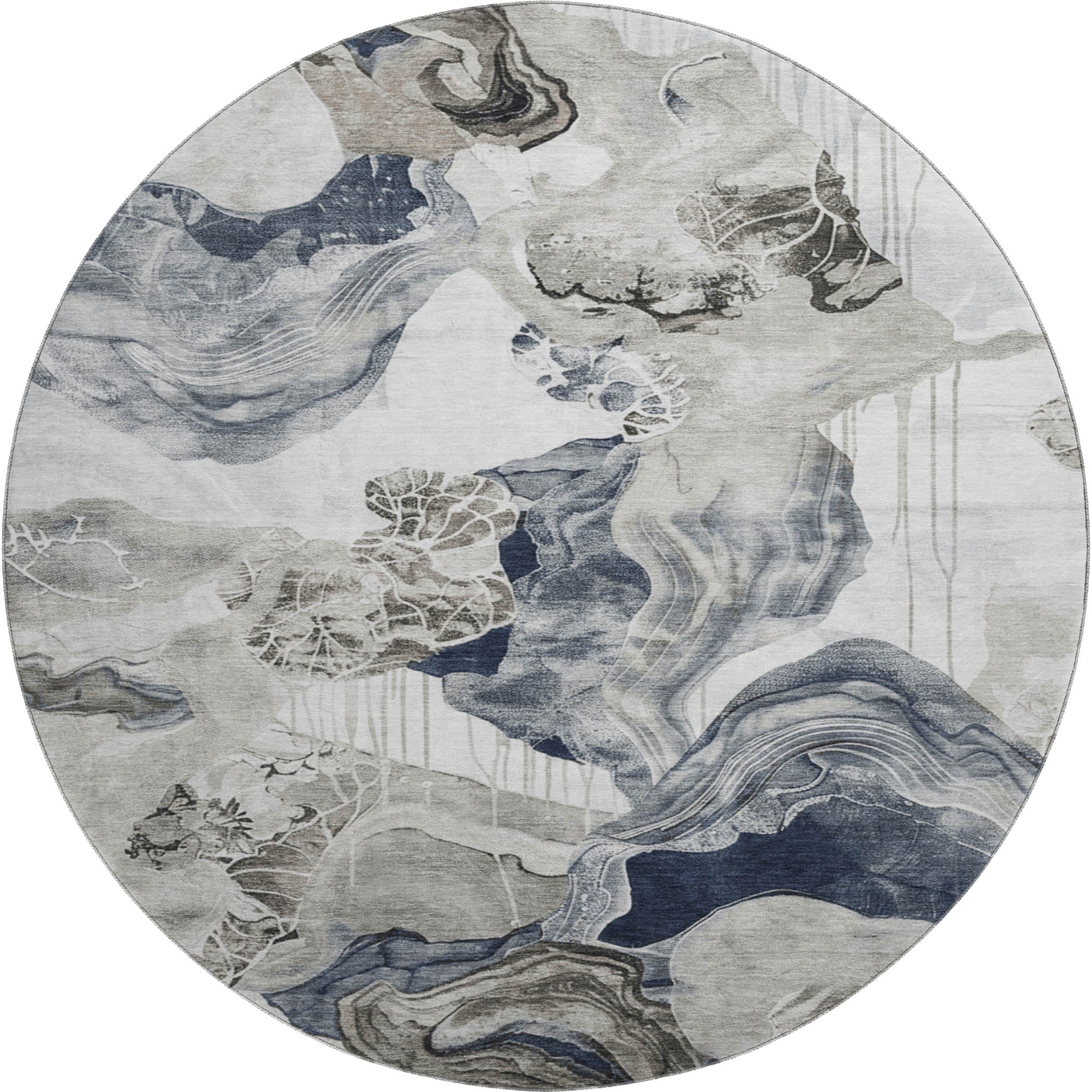 Rome Machine Washable Transitional Ivory Rug 8' x 8' #shape_Round