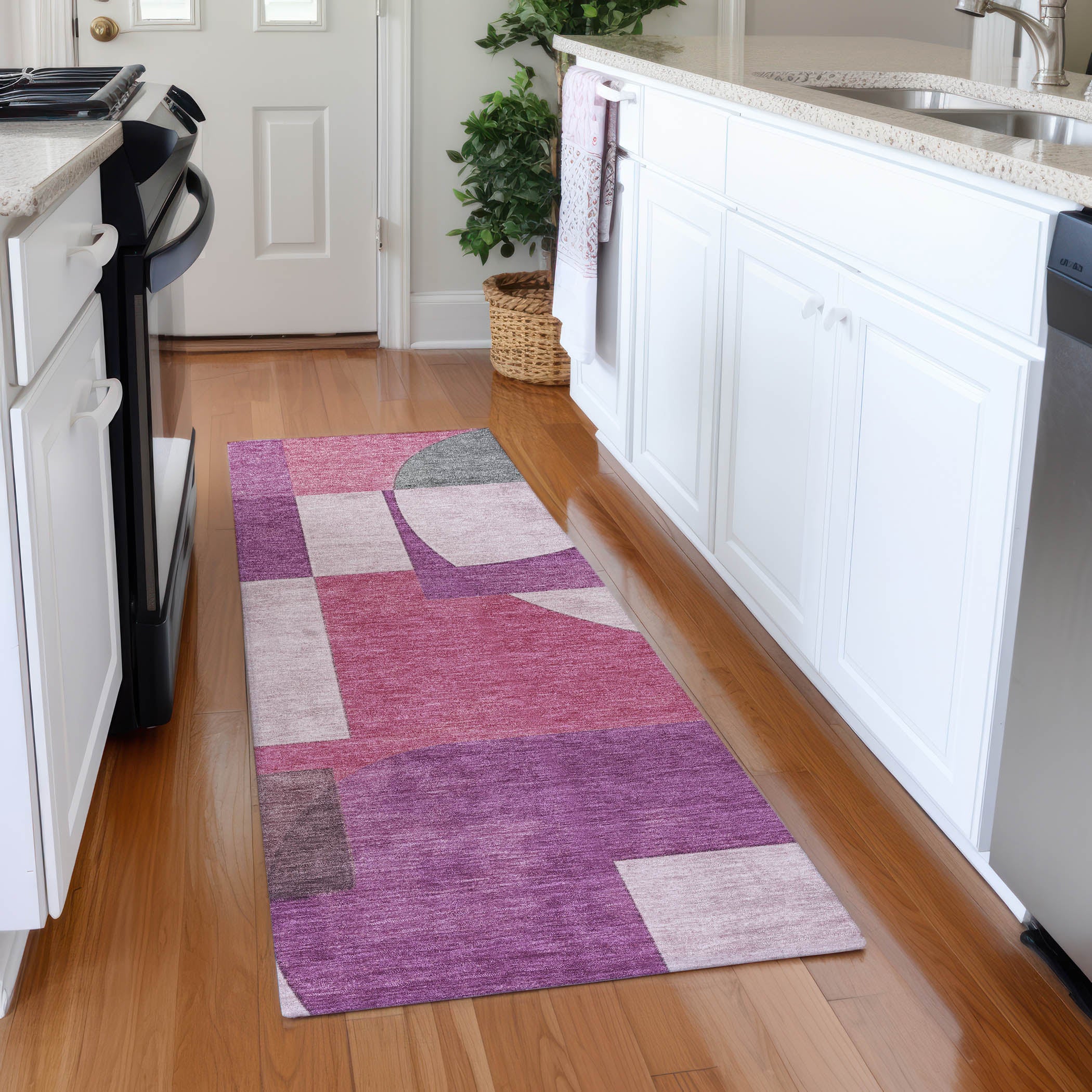 Queenstown Machine Washable Transitional Blush Pink Rug 2'3" x 7'6" #shape_Runner