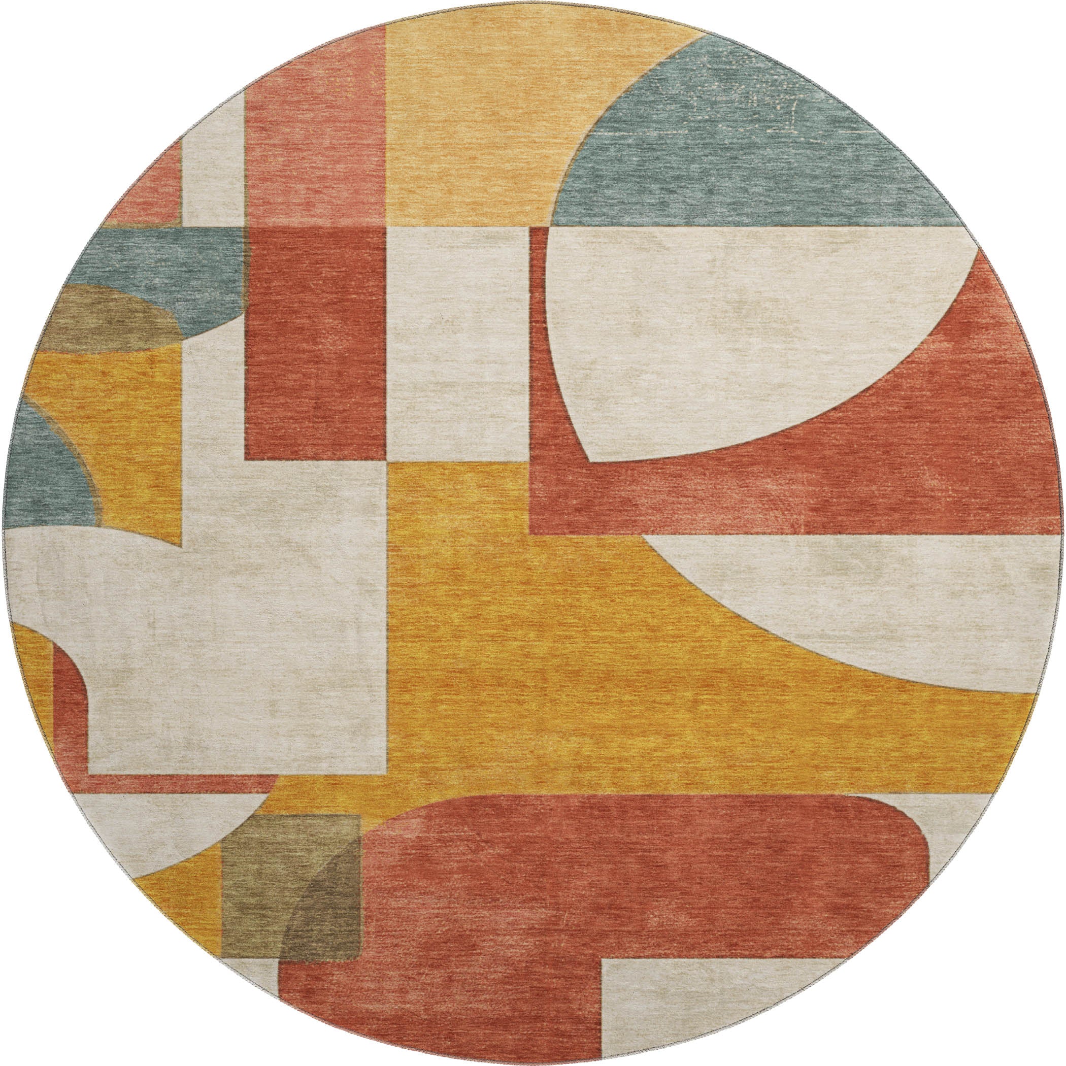 Queenstown Machine Washable Transitional Coral Orange Rug 8' x 8' #shape_Round