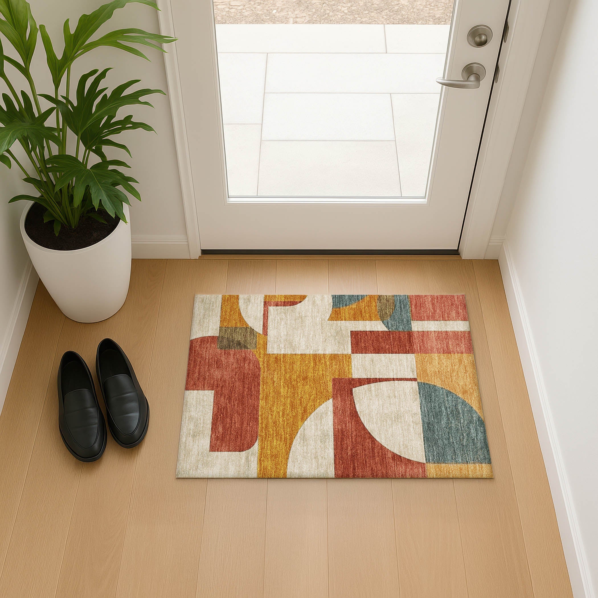 Queenstown Machine Washable Transitional Coral Orange Rug 1'8" x 2'6" #shape_Rectangle