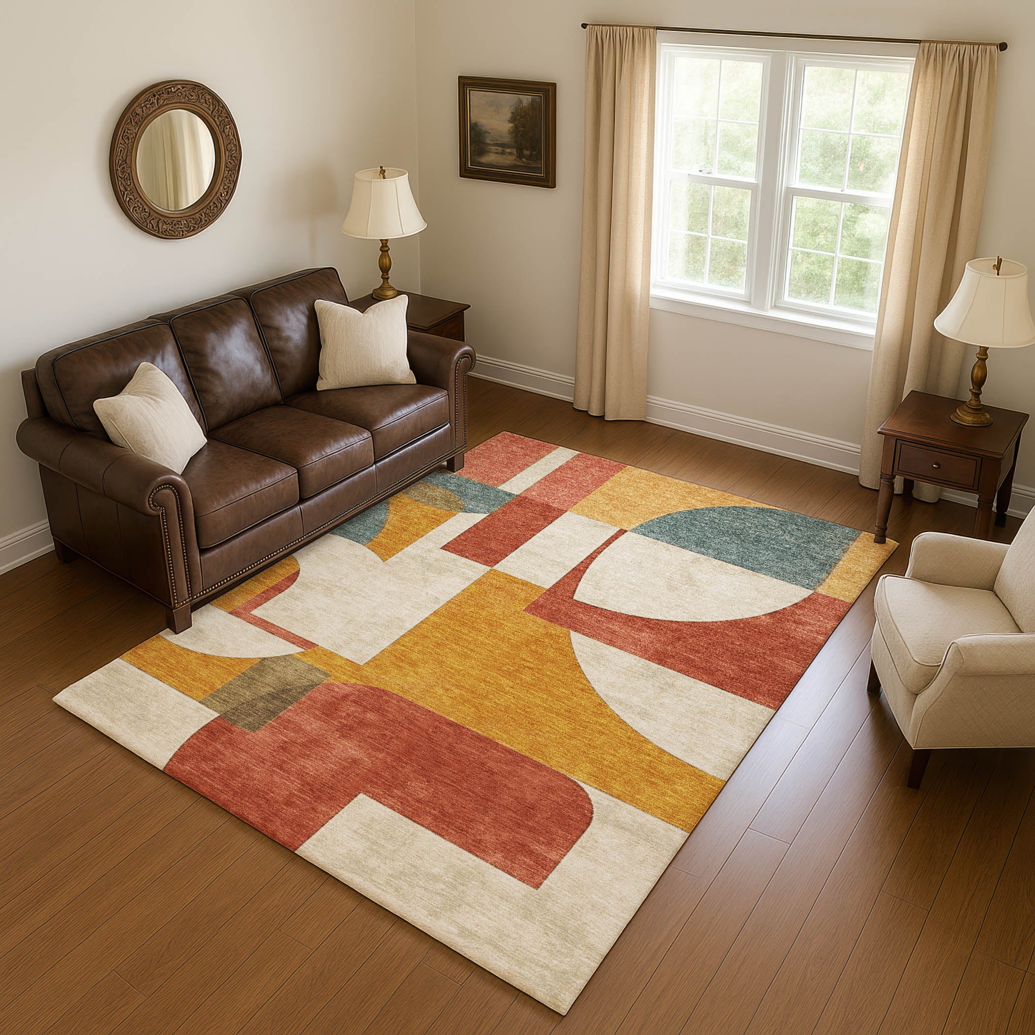 Queenstown Machine Washable Transitional Coral Orange Rug 2'6" x 3'10" #shape_Rectangle