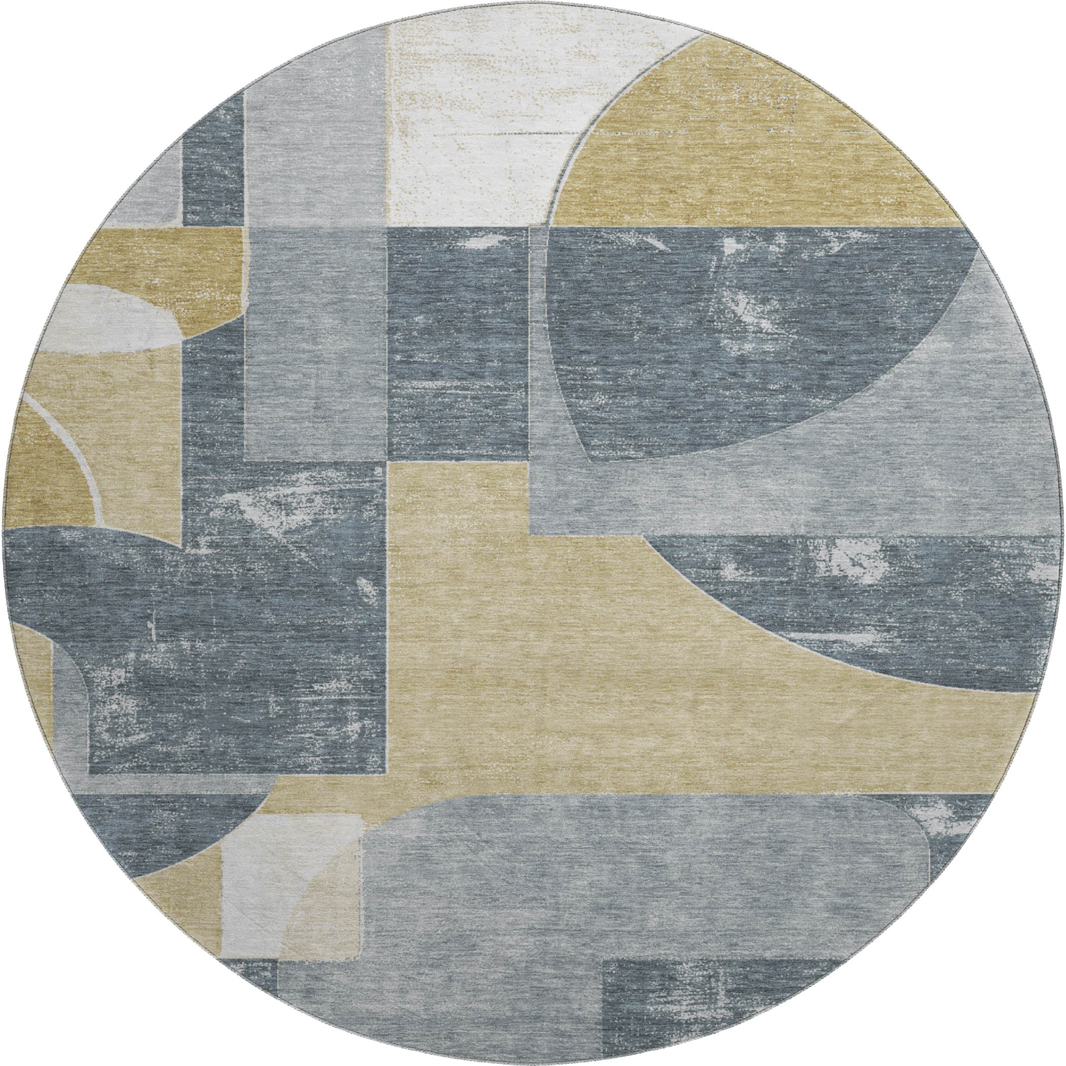 Queenstown Machine Washable Transitional Gray Rug 8' x 8' #shape_Round
