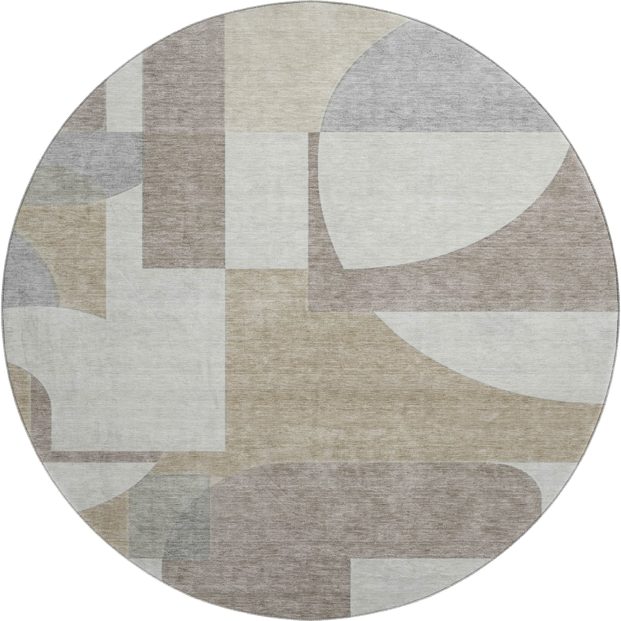 Queenstown Machine Washable Transitional Khaki Brown Rug 8' x 8' #shape_Round