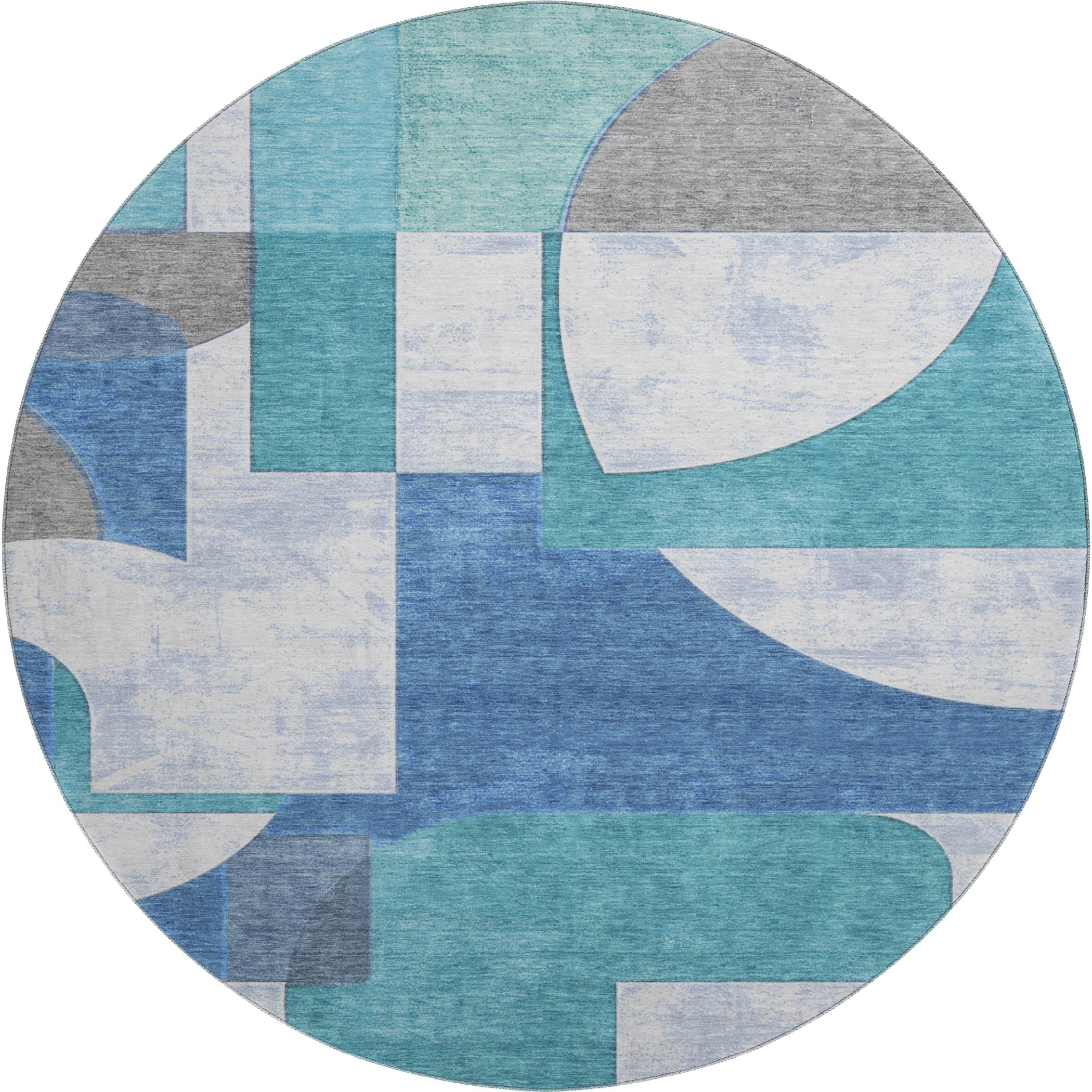 Queenstown Machine Washable Transitional Teal Rug 8' x 8' #shape_Round
