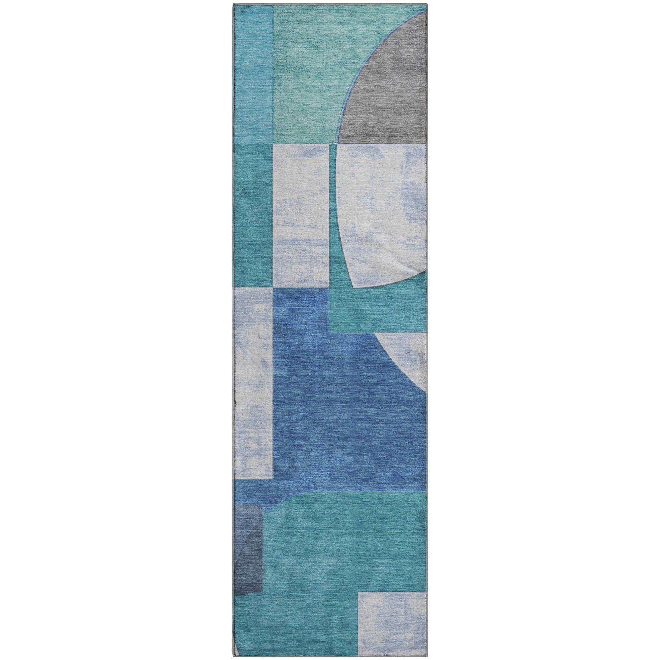 Queenstown Machine Washable Transitional Teal Rug 2'3" x 7'6" #shape_Runner