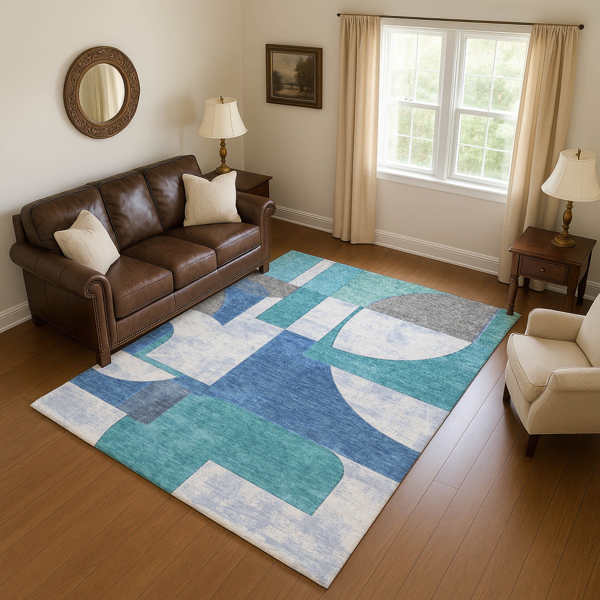 Queenstown Machine Washable Transitional Teal Rug 2'6" x 3'10" #shape_Rectangle