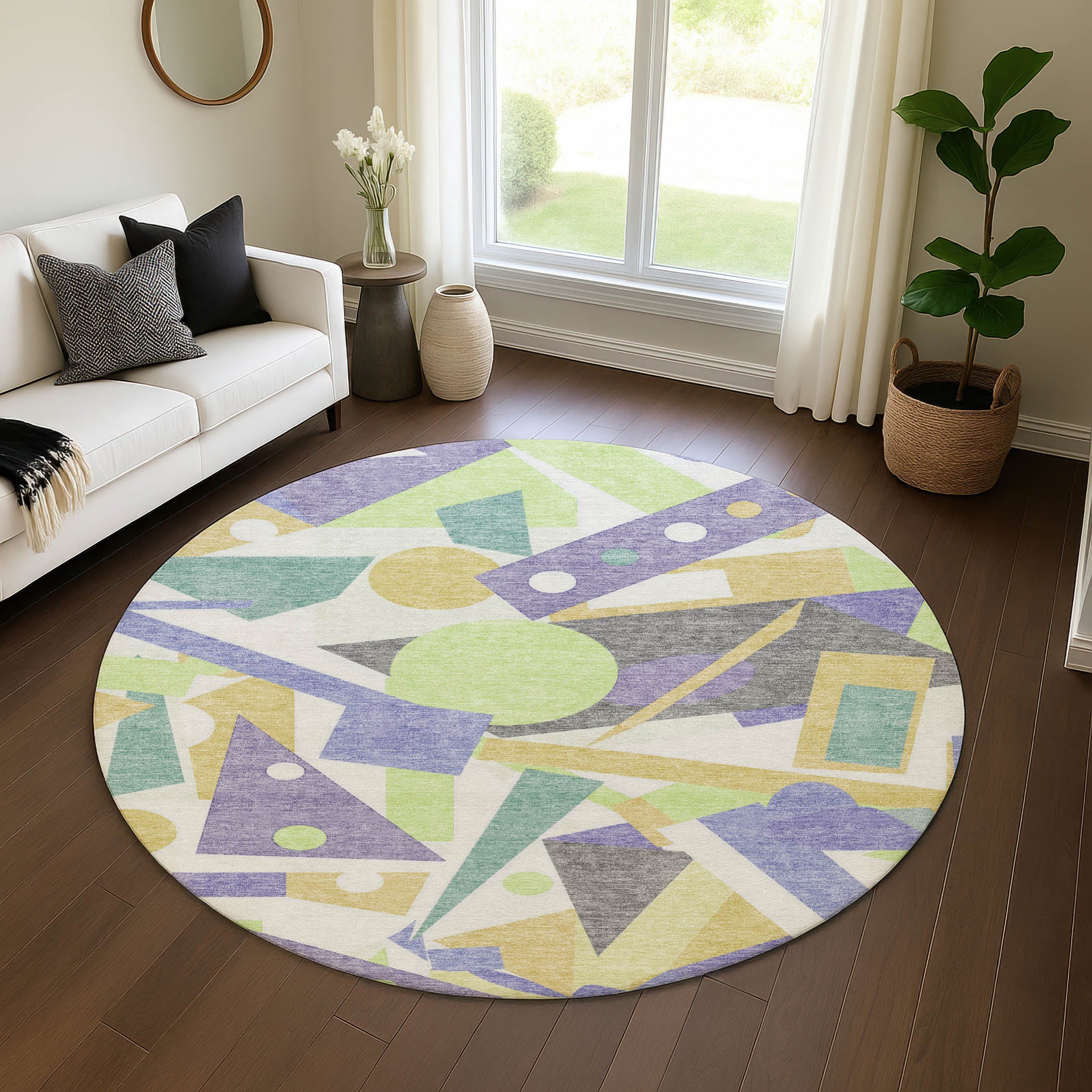Seville Machine Washable Transitional Lavender Purple Rug 8' x 8' #shape_Round