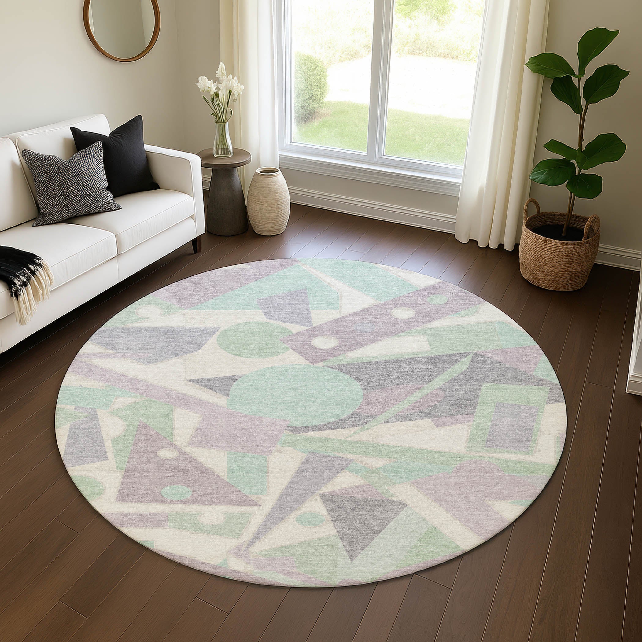 Seville Machine Washable Transitional Lilac Purple Rug 8' x 8' #shape_Round