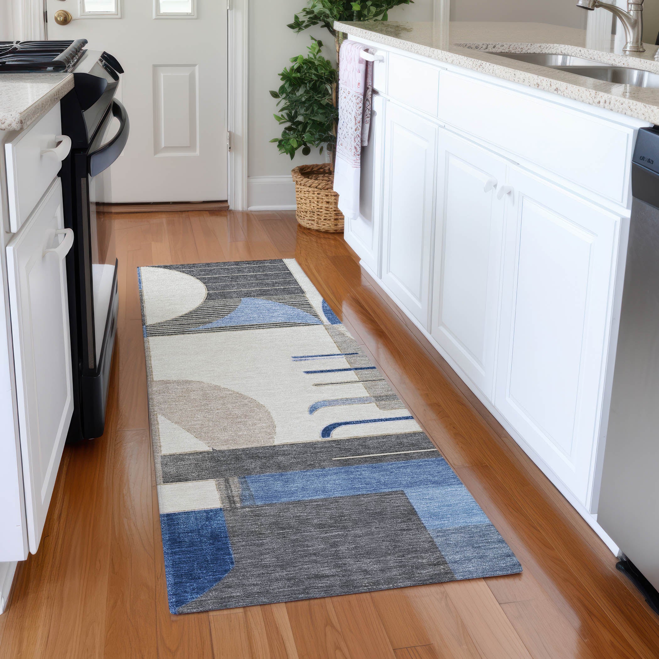 Oaxaca Machine Washable Transitional Blue Rug 2'3" x 7'6" #shape_Runner