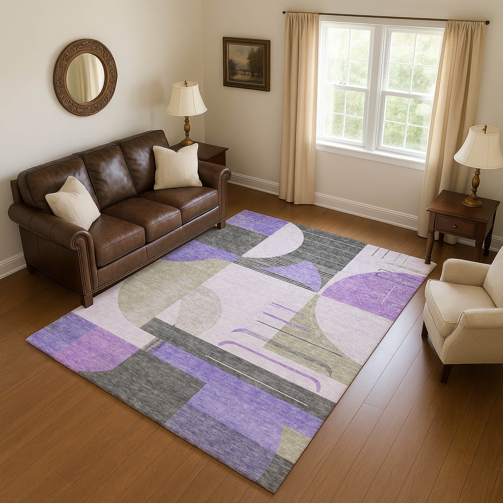 Oaxaca Machine Washable Transitional Lavender Purple Rug 2'6" x 3'10" #shape_Rectangle
