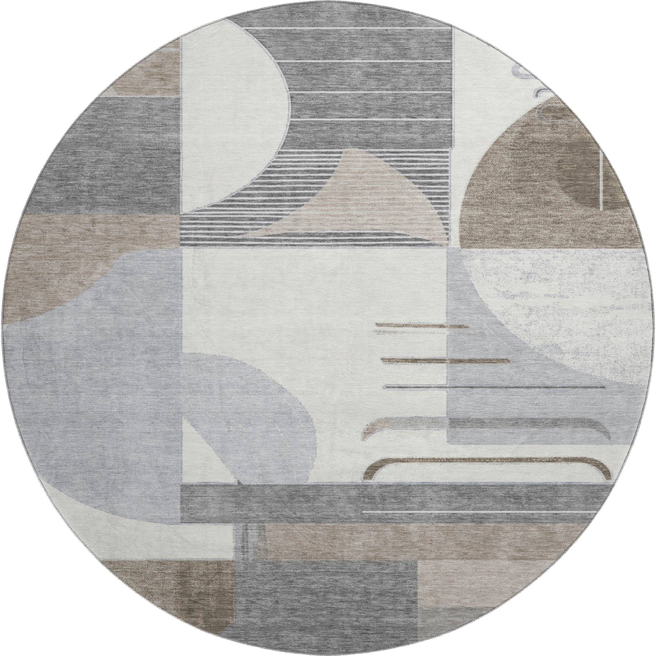 Oaxaca Machine Washable Transitional Taupe Brown Rug 8' x 8' #shape_Round