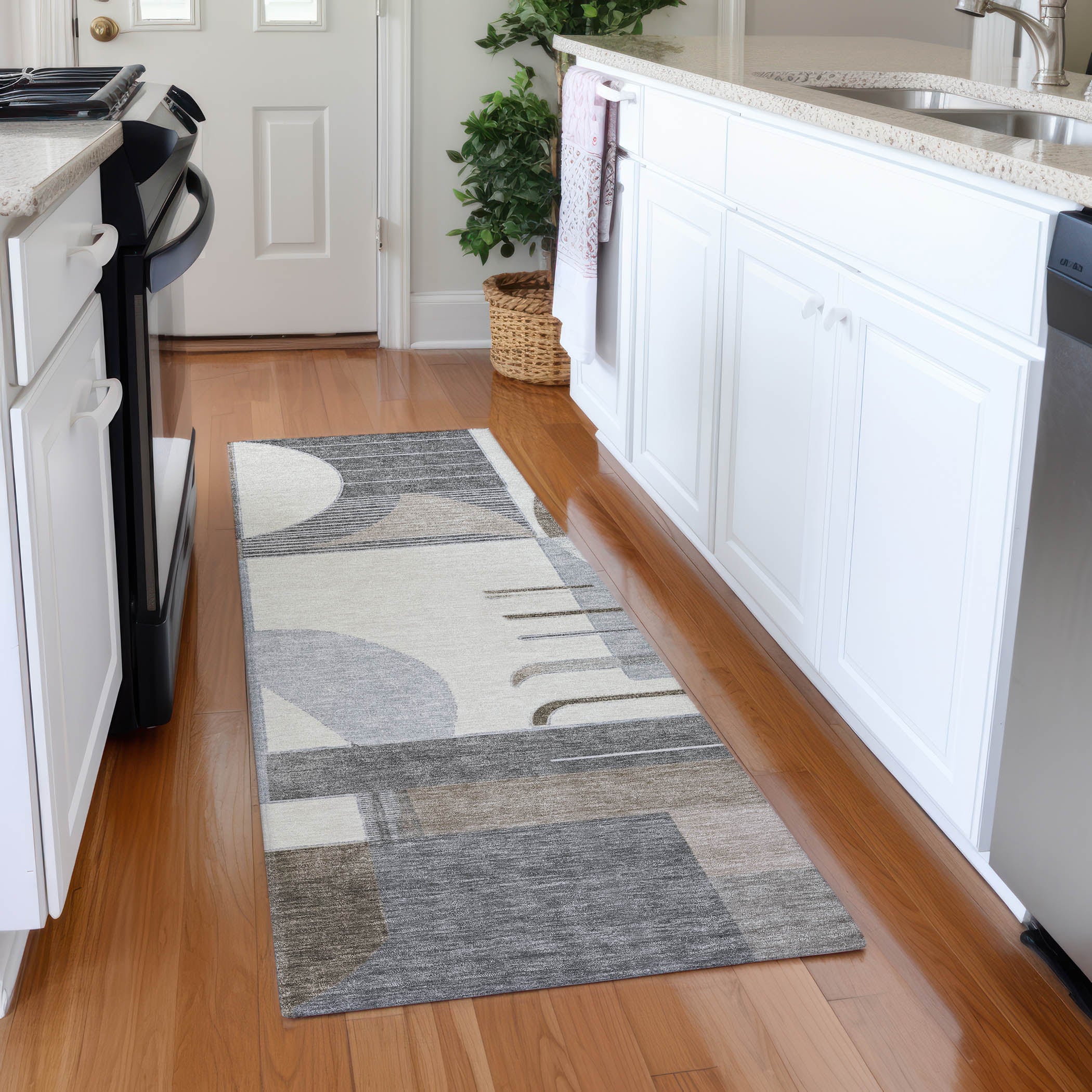 Oaxaca Machine Washable Transitional Taupe Brown Rug 2'3" x 7'6" #shape_Runner