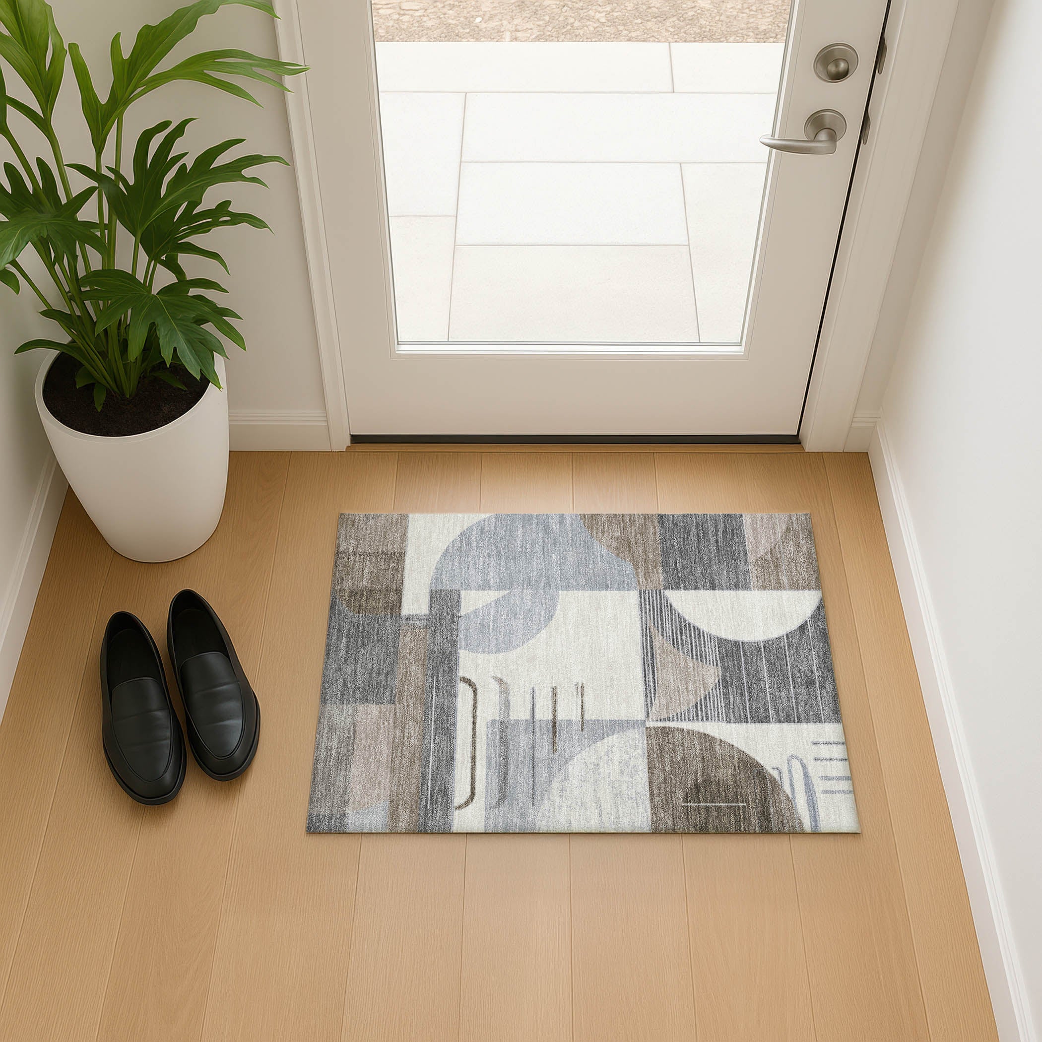 Oaxaca Machine Washable Transitional Taupe Brown Rug 1'8" x 2'6" #shape_Rectangle