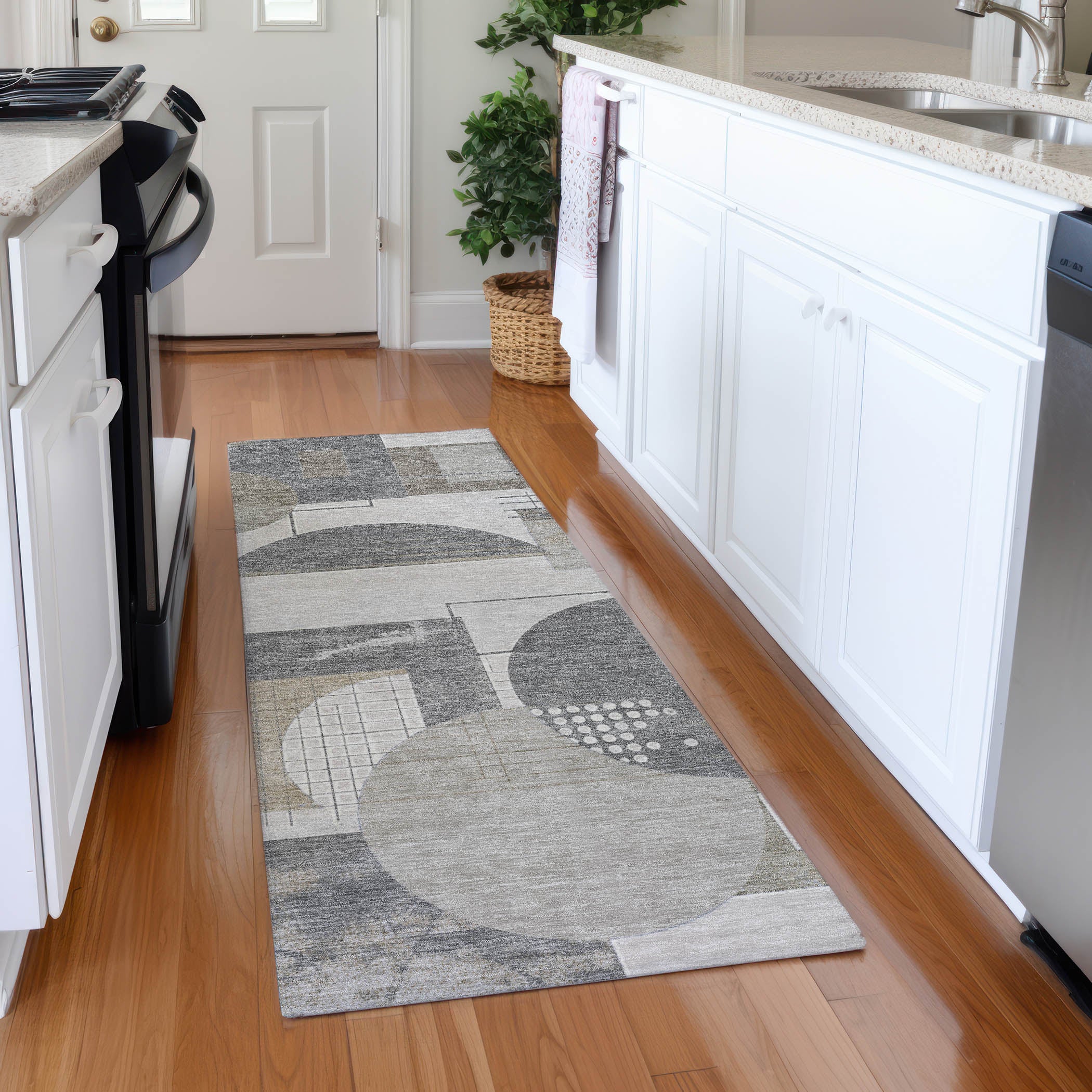 Split Machine Washable Transitional Beige Brown Rug 2'3" x 7'6" #shape_Runner