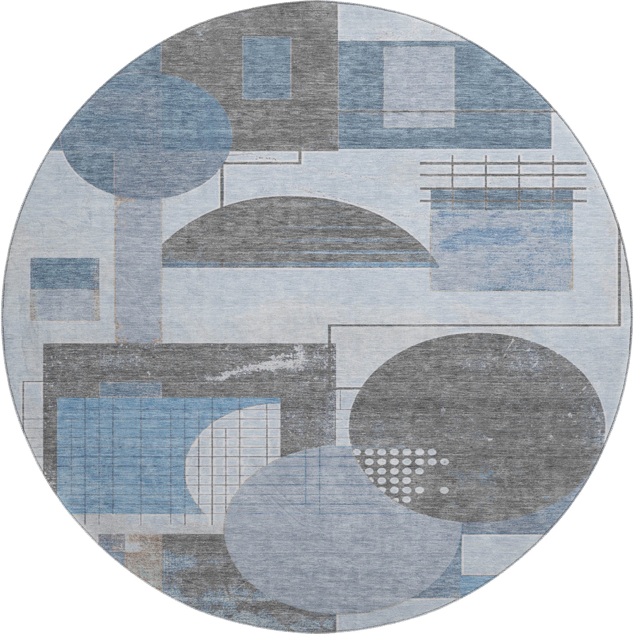Split Machine Washable Transitional Blue Rug 8' x 8' #shape_Round