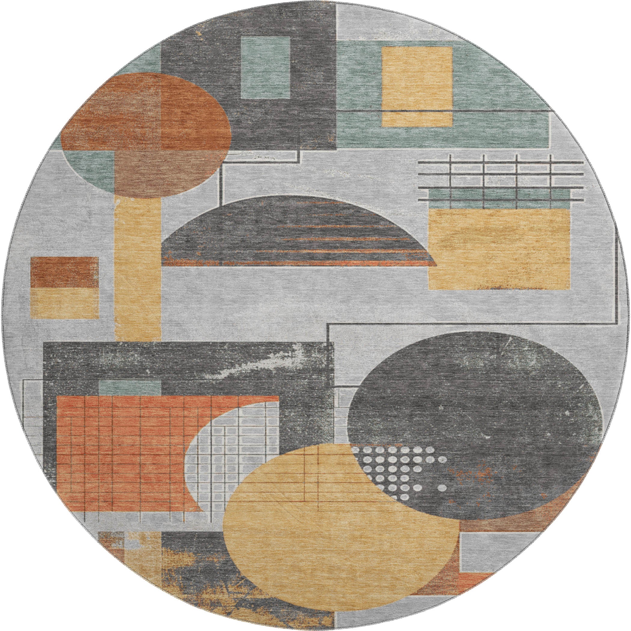 Split Machine Washable Transitional Gray Rug 8' x 8' #shape_Round