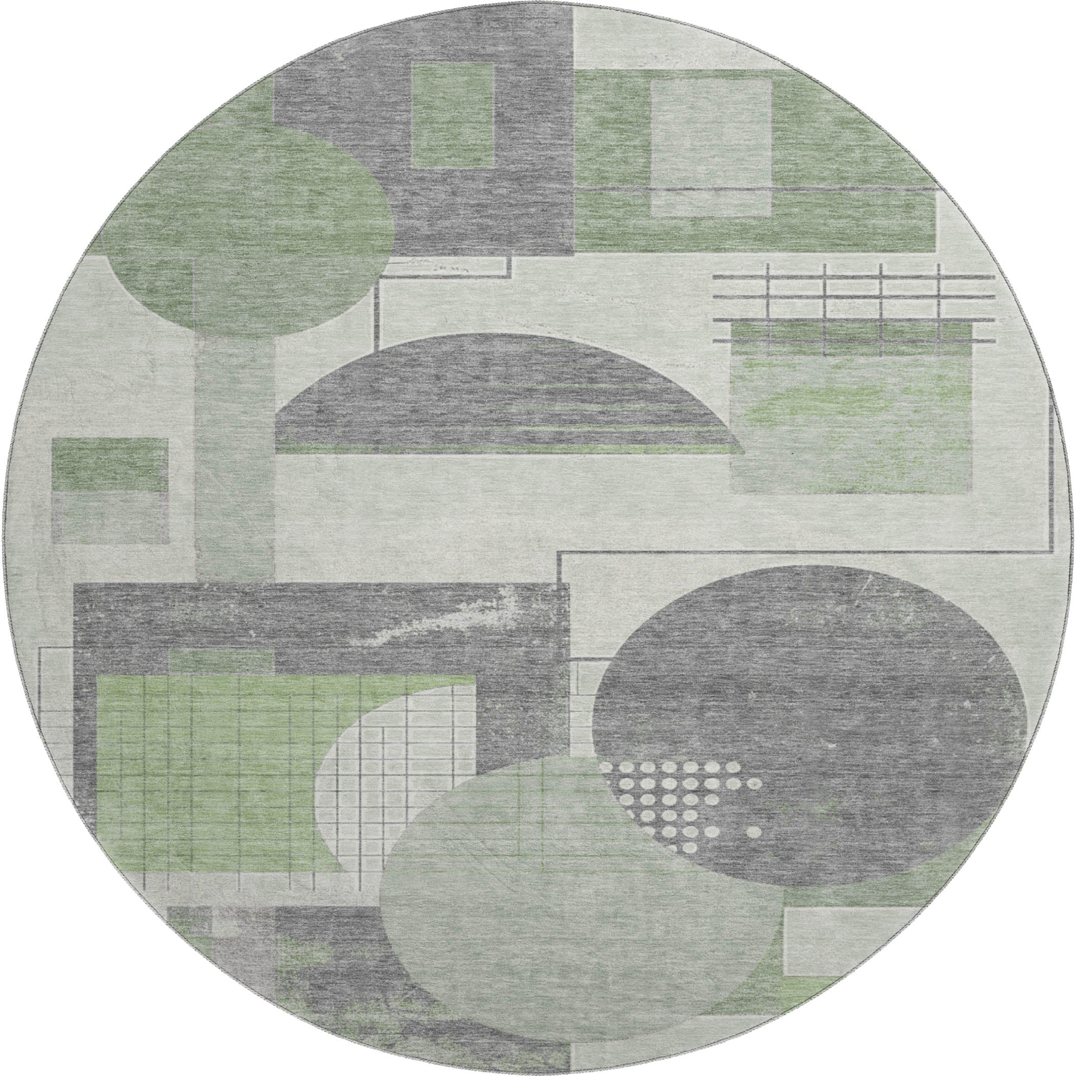 Split Machine Washable Transitional Green Rug 8' x 8' #shape_Round