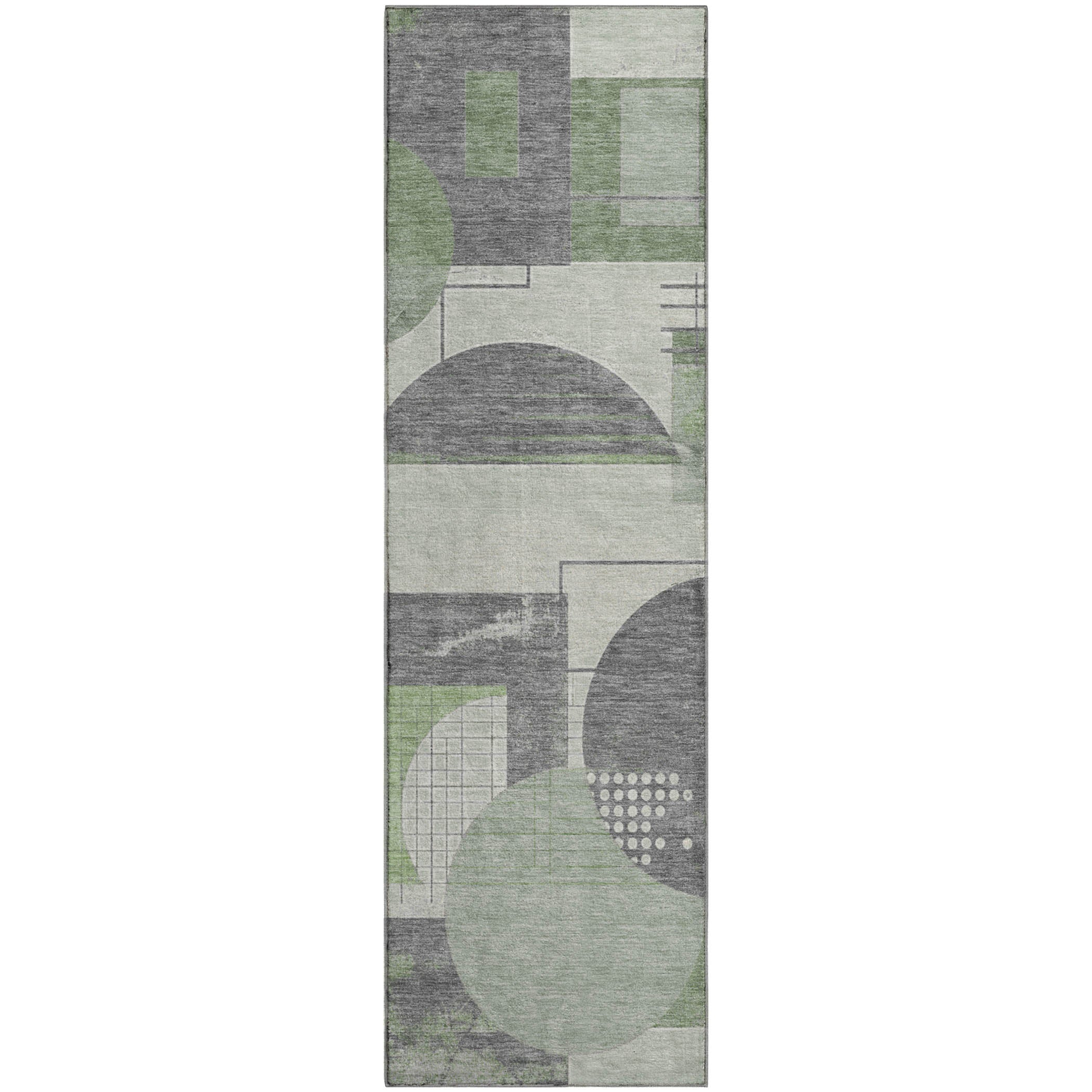 Split Machine Washable Transitional Green Rug 2'3" x 7'6" #shape_Runner