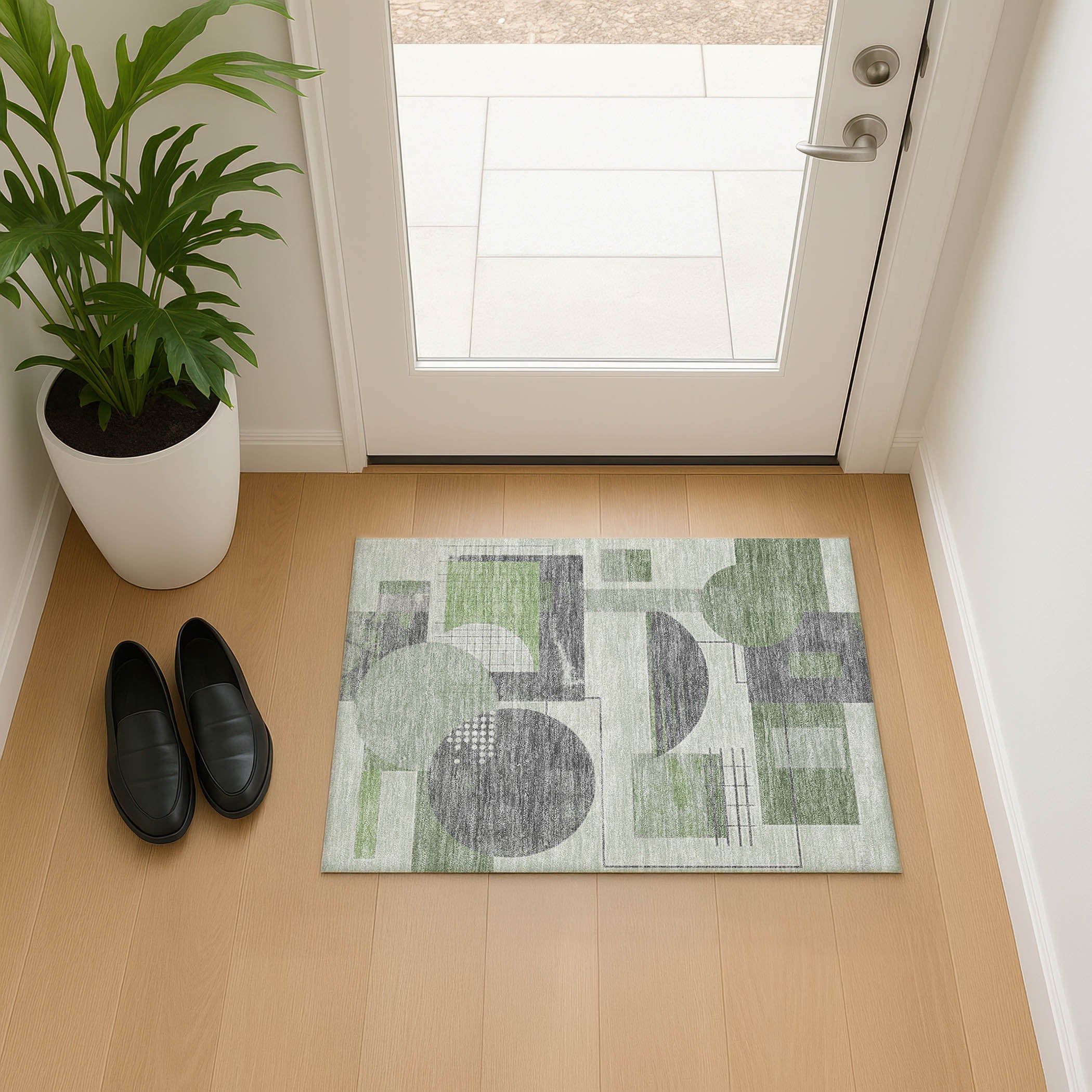 Split Machine Washable Transitional Green Rug 1'8" x 2'6" #shape_Rectangle