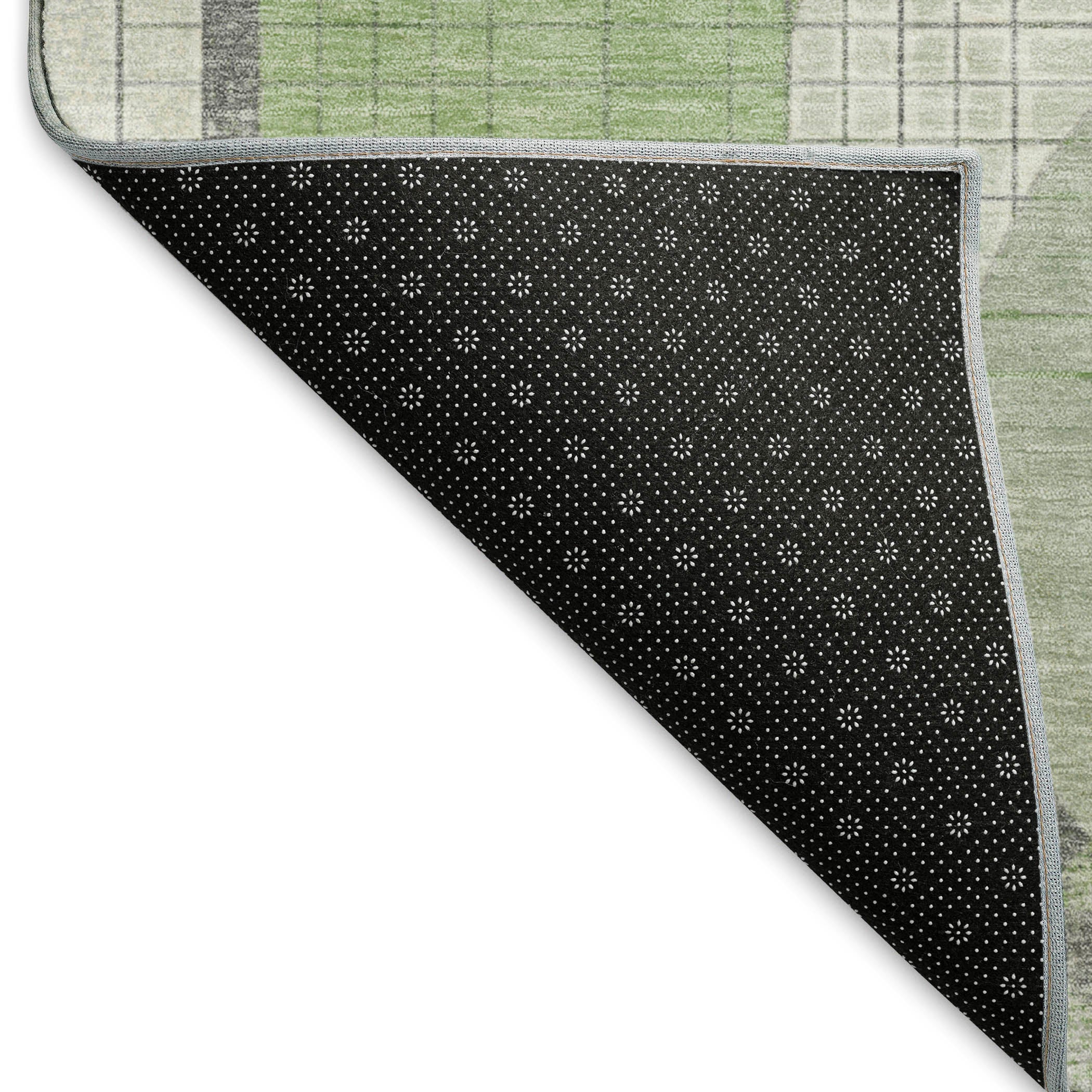 Split Machine Washable Transitional Green Rug 1'8" x 2'6" #shape_Rectangle