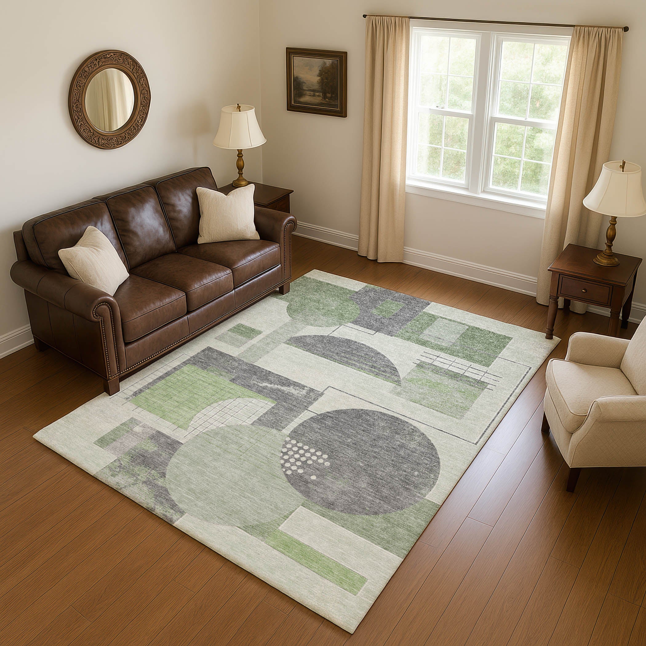 Split Machine Washable Transitional Green Rug 2'6" x 3'10" #shape_Rectangle