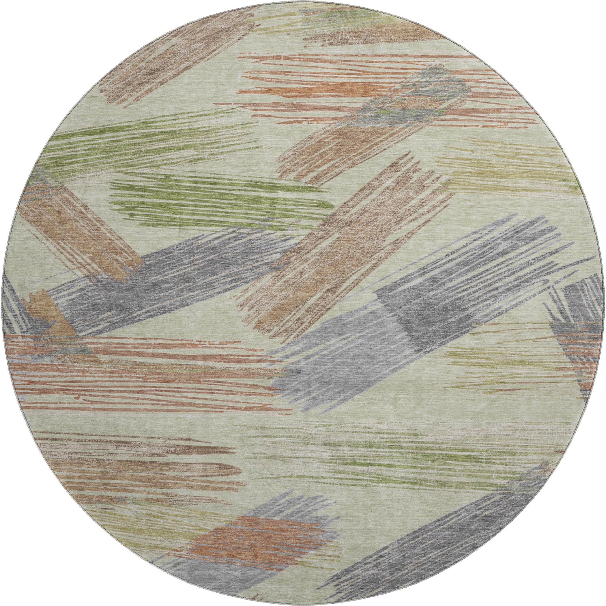 Bruges Machine Washable Transitional Aloe Green Rug 8' x 8' #shape_Round